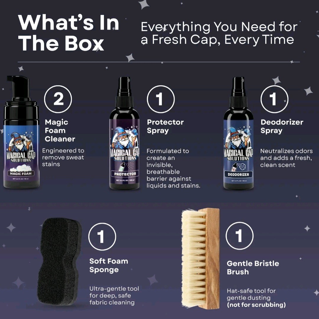 Hat Cleaning Kit Complete Magic Bundle Magic Foam, Deodorizer, Protector, Brush