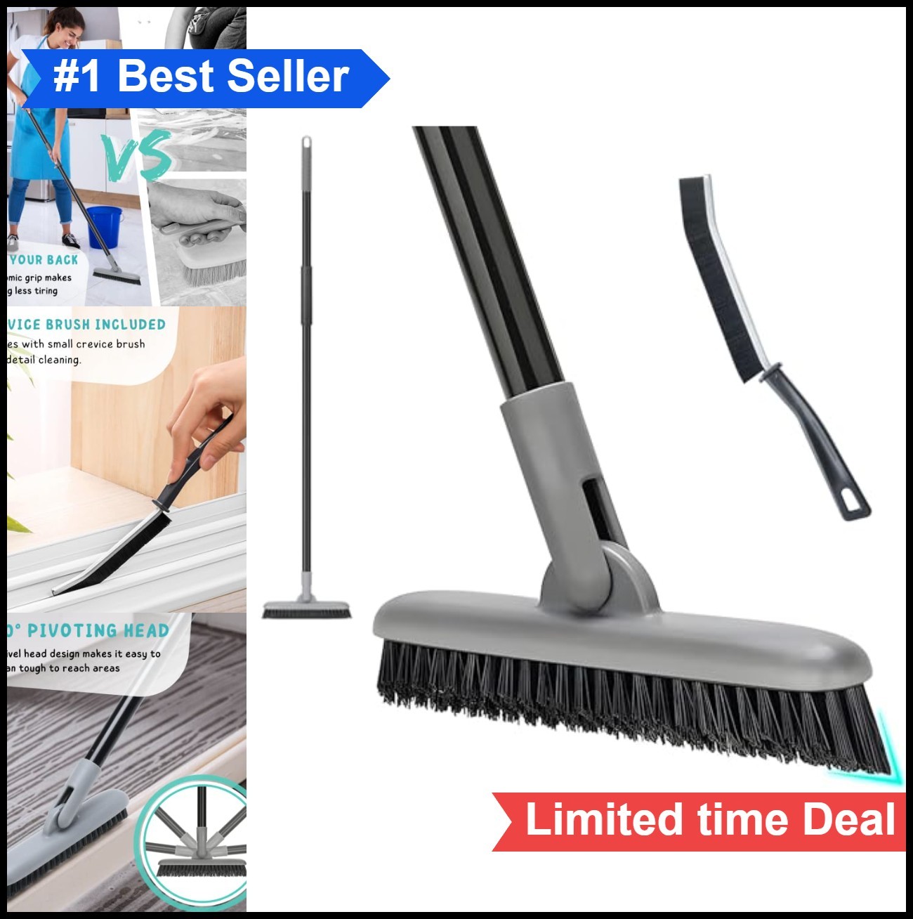Grout Brush Long Handle 49 Inch Tile Cleaner Tool Shower Floor Scrubber