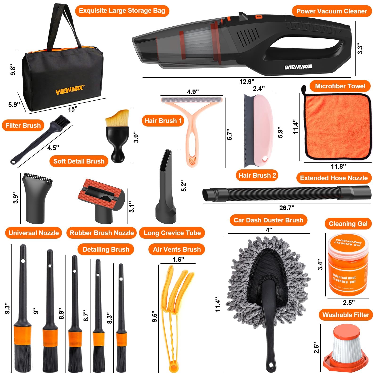 Car Cleaning Kit 19Pcs, Car Interior Detailing Kit with 12000PA High Power Ha…