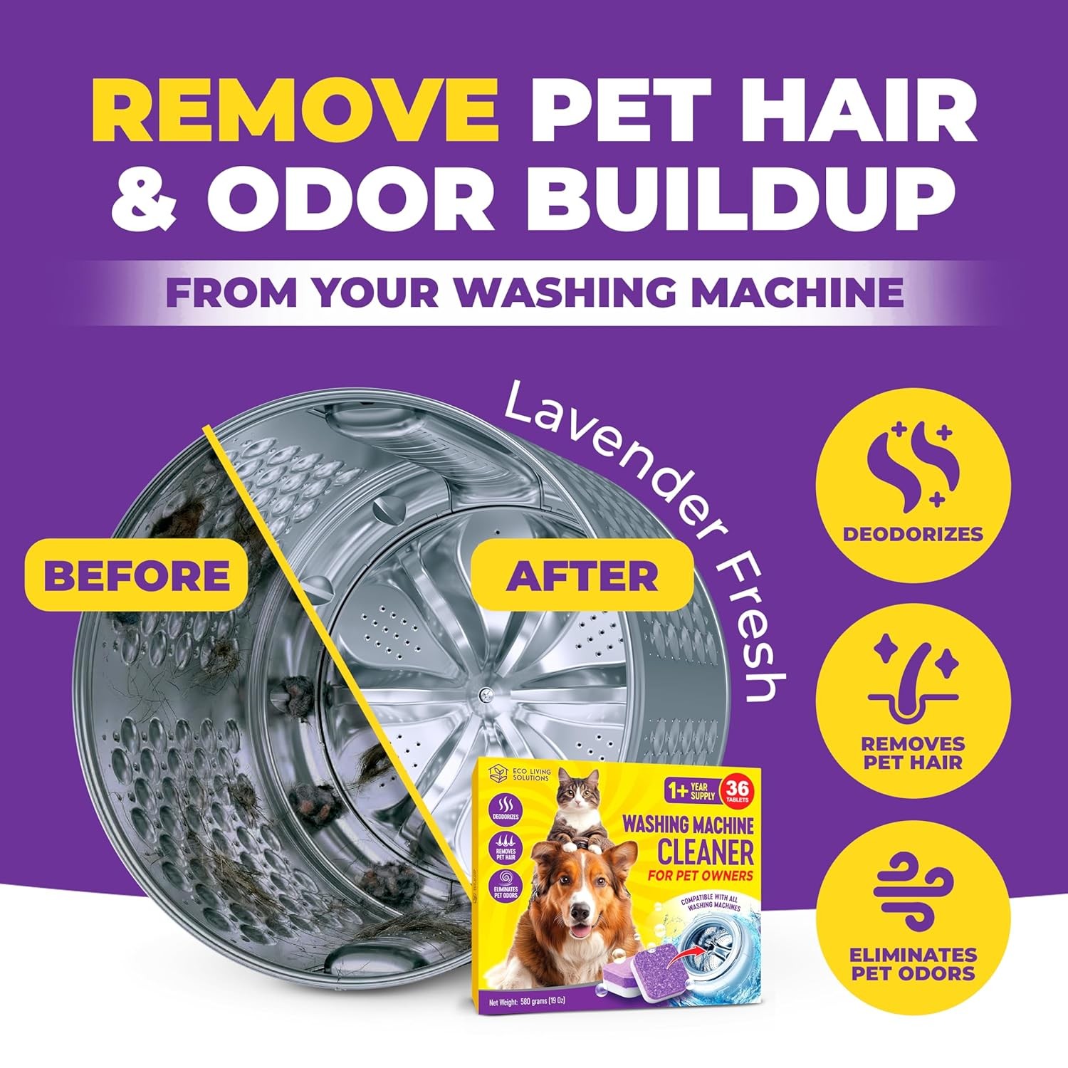Washing Machine Cleaner Tablets Pet Hair Remover 36 Pack Descaller Dogs (78