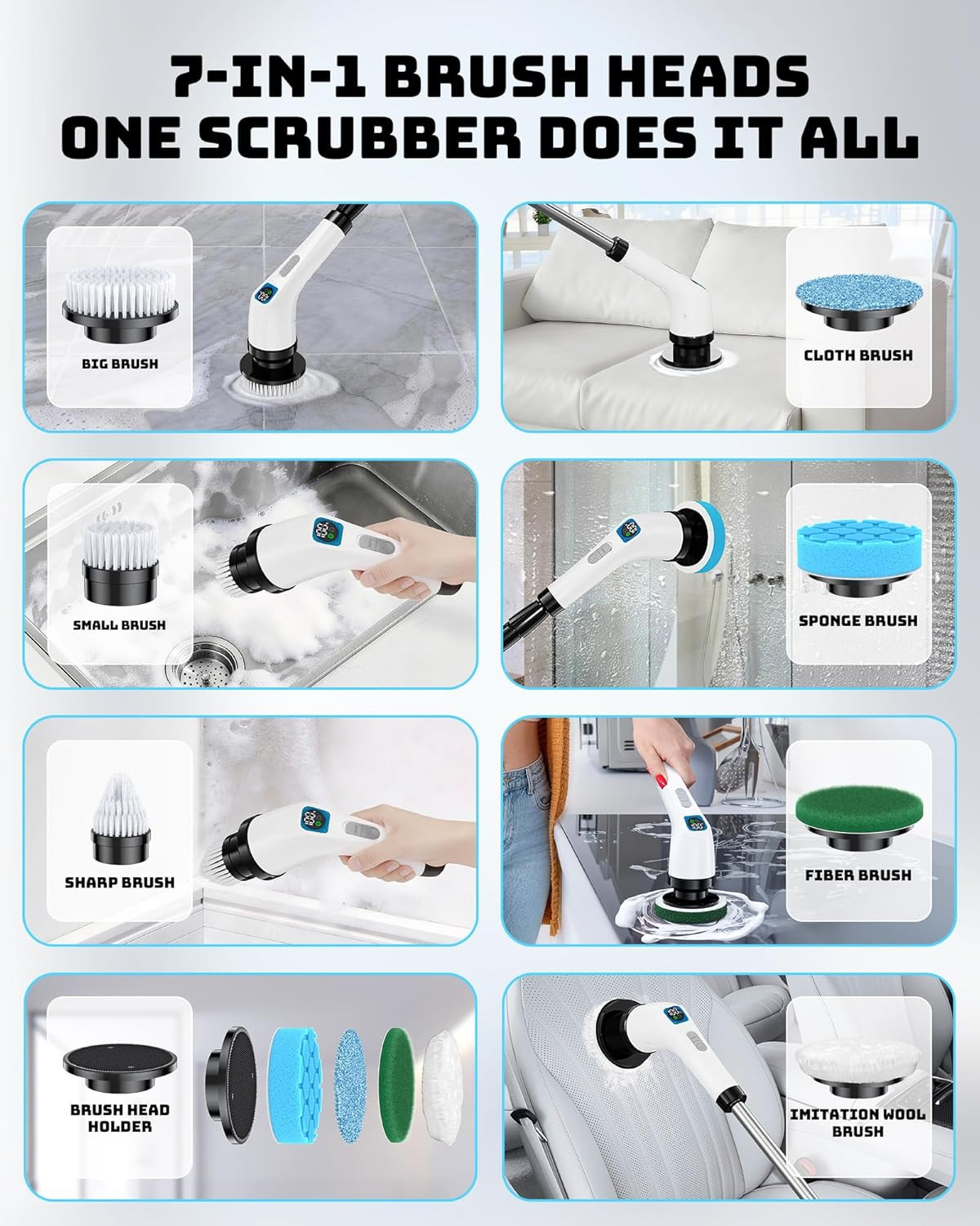 Electric Spin Scrubber for Cleaning Bathroom – Shower Cleaner Brush with Long Ha
