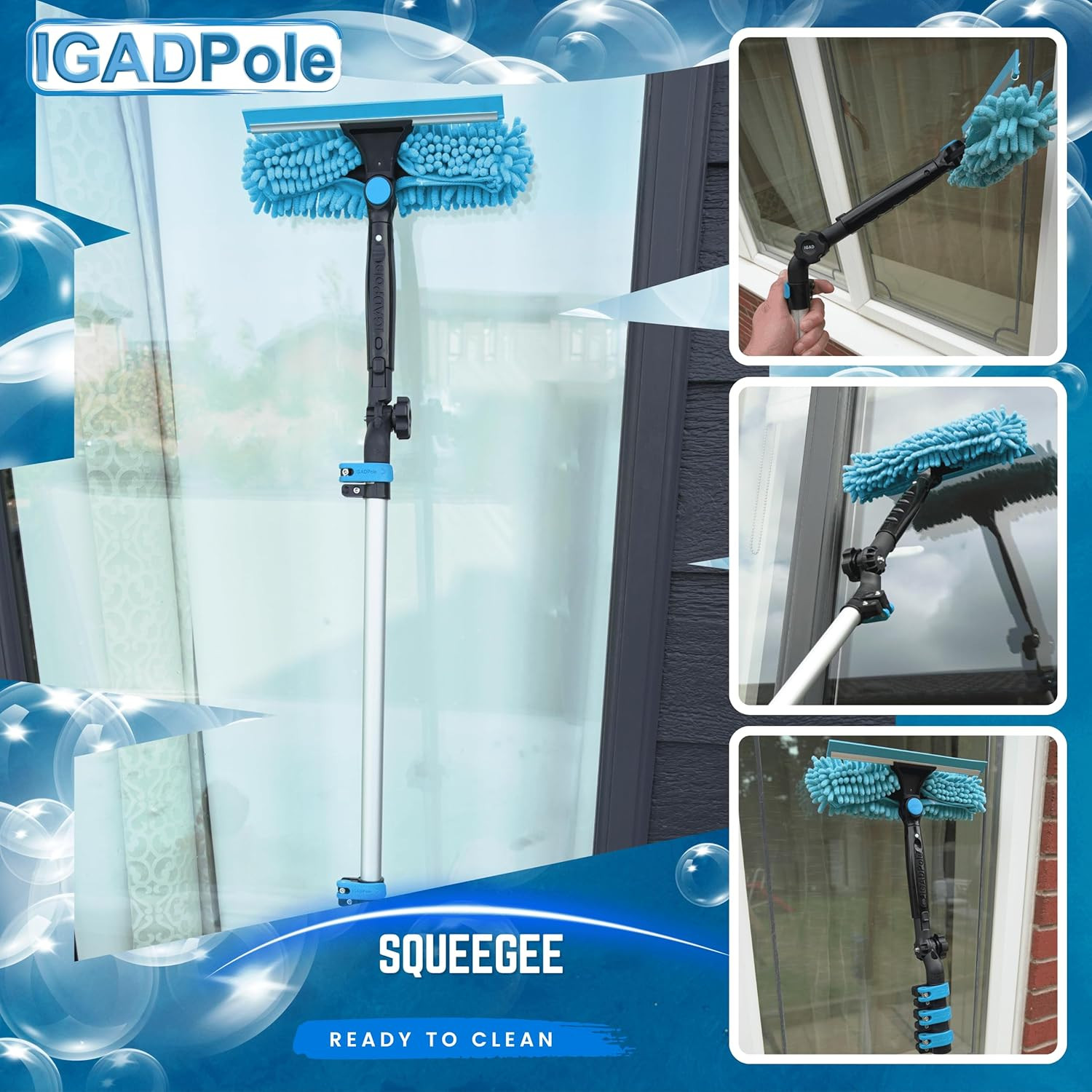 24FT Water-Fed Cleaning Kit with Soap Dispenser, Brush & Squeegee Tools