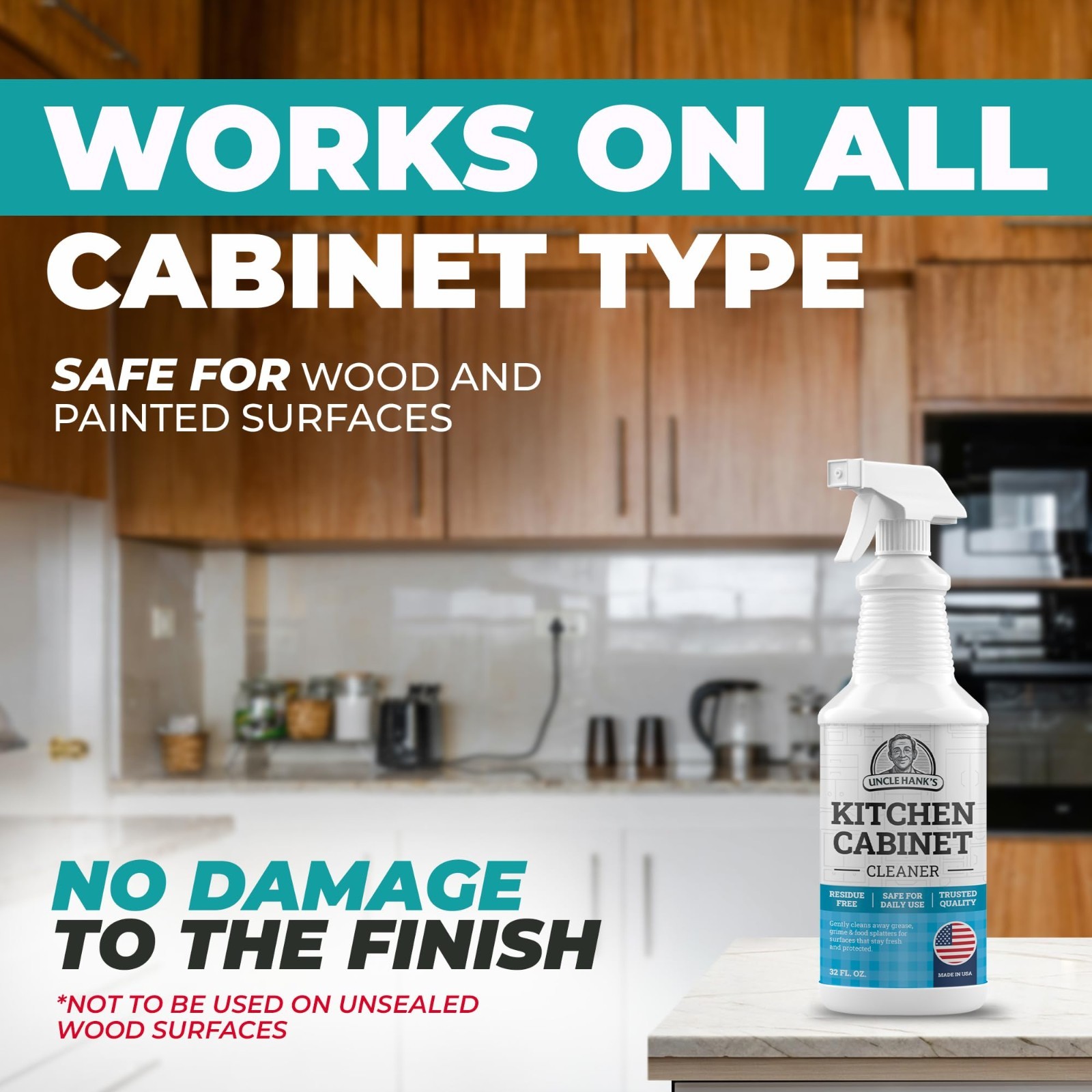 Gentle Kitchen Cabinet Cleaner – Residue-Free Degreaser & Grime Remover 32oz