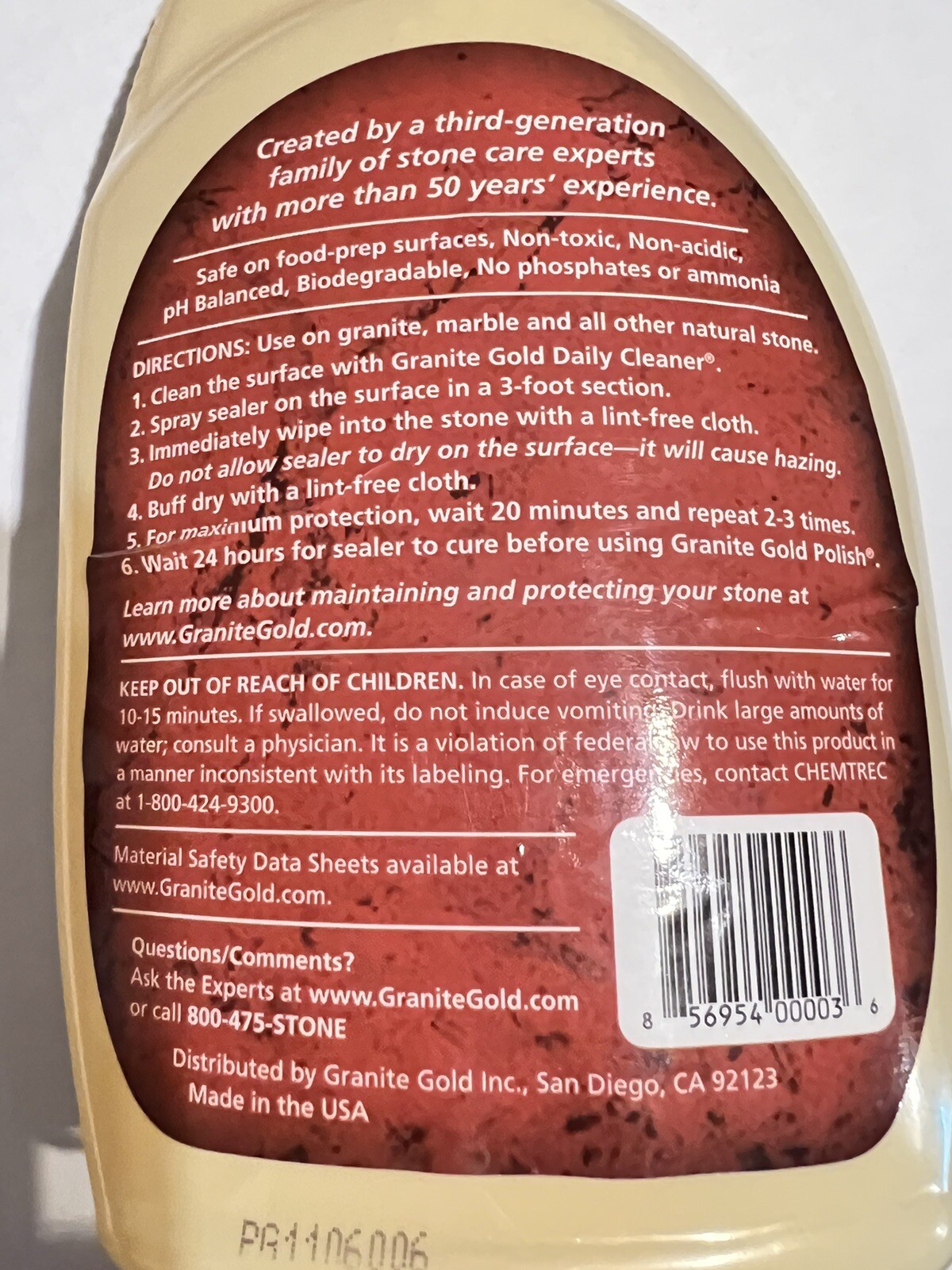 Granite Gold SEALER Protectant Barrier Spray Non Toxic Safe Stone Care 24 Oz