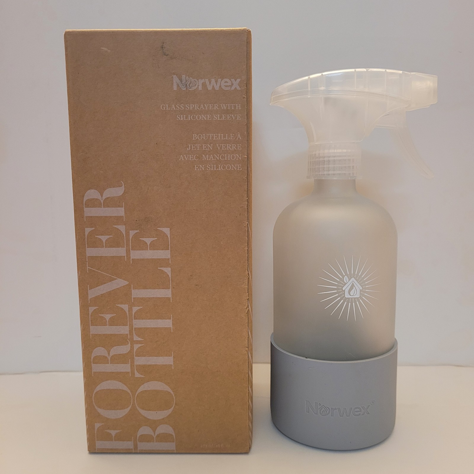 NWex Forever Spray Bottle Glass Cleaning with Grey Silicone Sleeve 16 oz