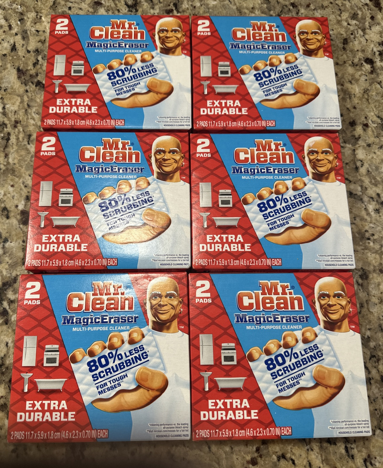 LOT OF 6 Mr. Clean Magic Eraser 2 Pack Pads , Extra Durable 12 Pads Total