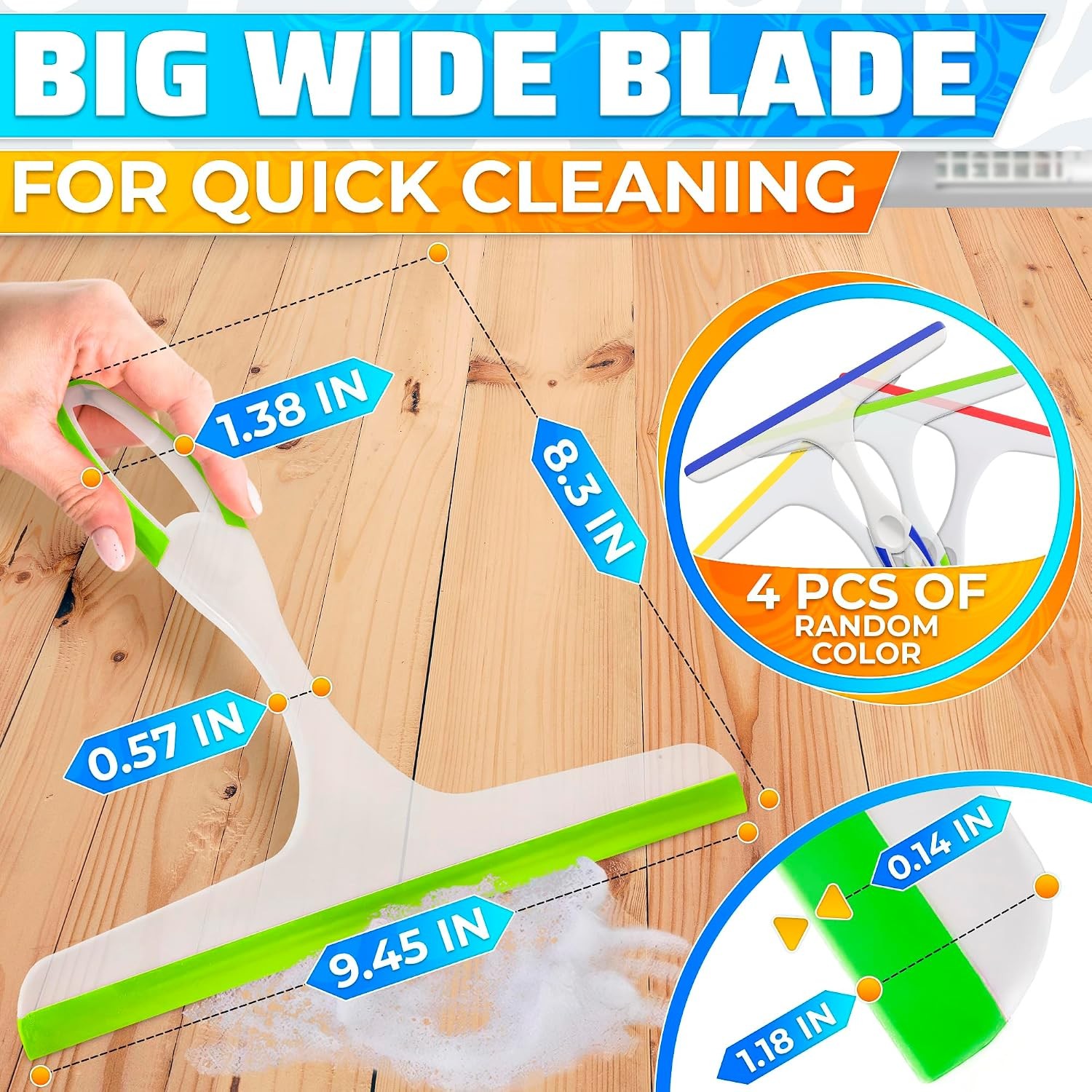 4Pcs 9.5” Hand Squeegee for Shower Glass – Durable Plastic Grip, Random Colors,