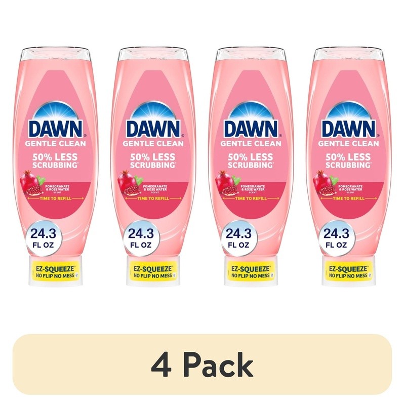 4 Pack EZ-Squeeze Dish Soap Pomegranate Rose Water Effortless Cleaning No Mess