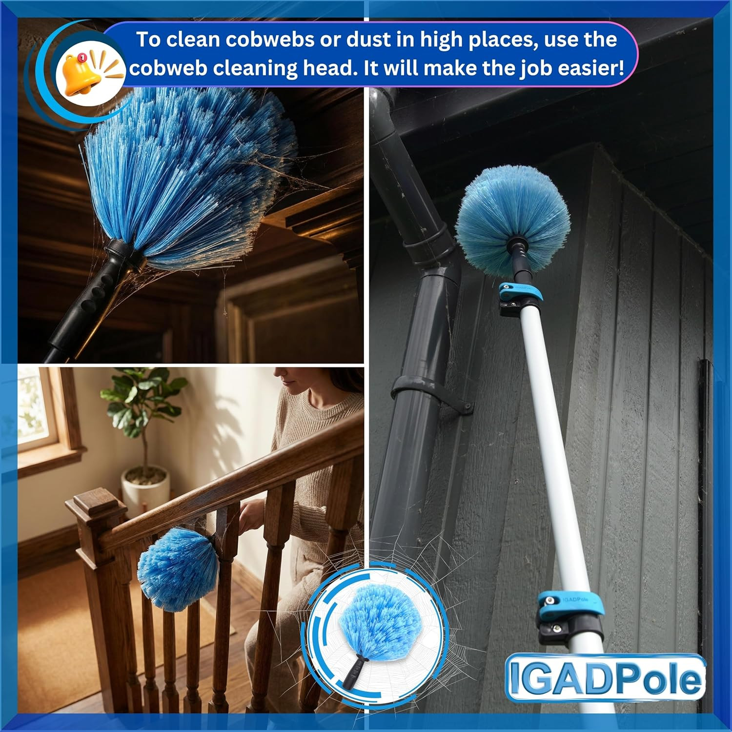 pole 28 FT Water-Fed Washing Kit with Soap-Dispenser, Brush, 10″ Squeegee & Cobw