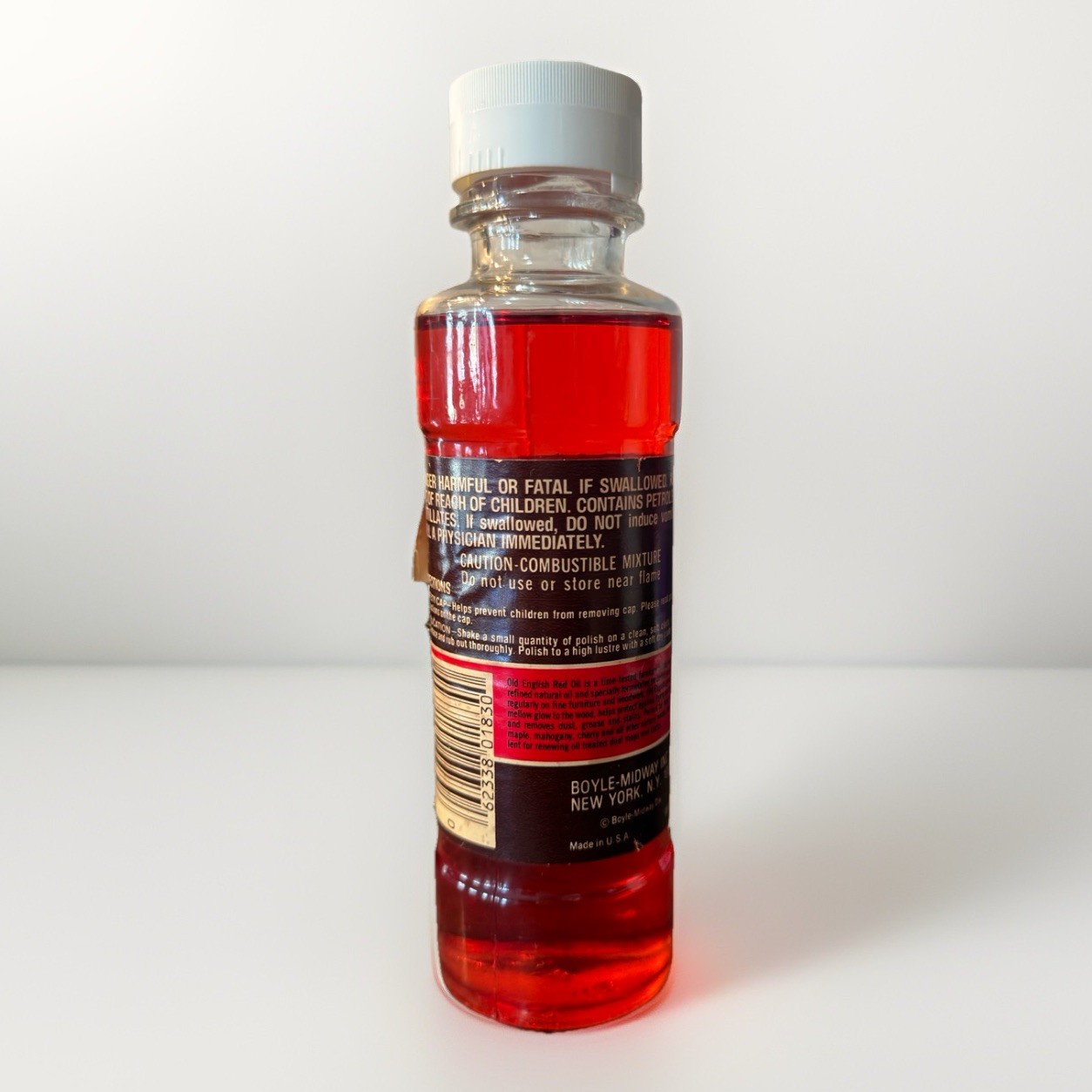Old English Vintage Red Oil Furniture Polish Glass Bottle Full