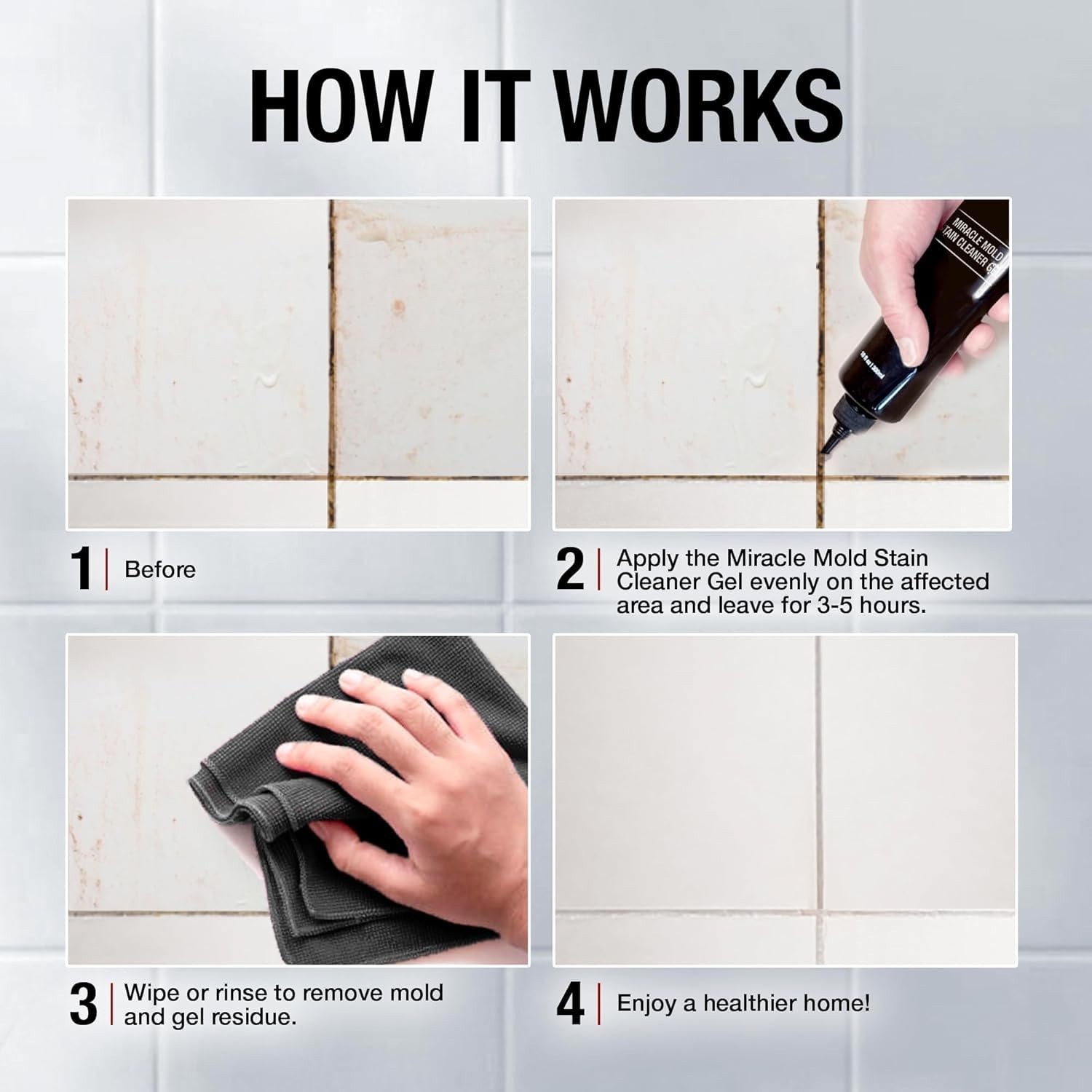 Heavy Duty Mold Stain Remover Gel for Grout, Ceramic, Glass & Silicone – 300ml