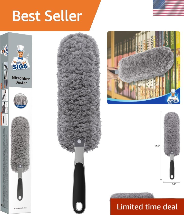 Lint-Free Microfiber Duster with Ergonomic Handle – Washable Household Tool