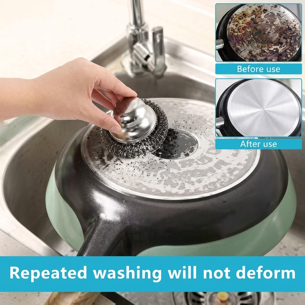 6 in 1 Stainless Steel Scrubber Brush Kitchen Cleaning Brush with Metal Handle