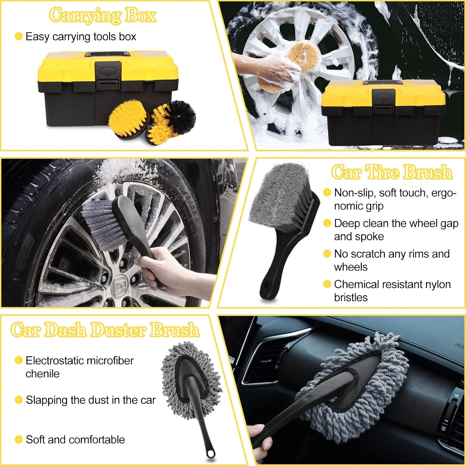 27Pcs Car Detailing Kit & Drill Brush Set for Interior & Exterior