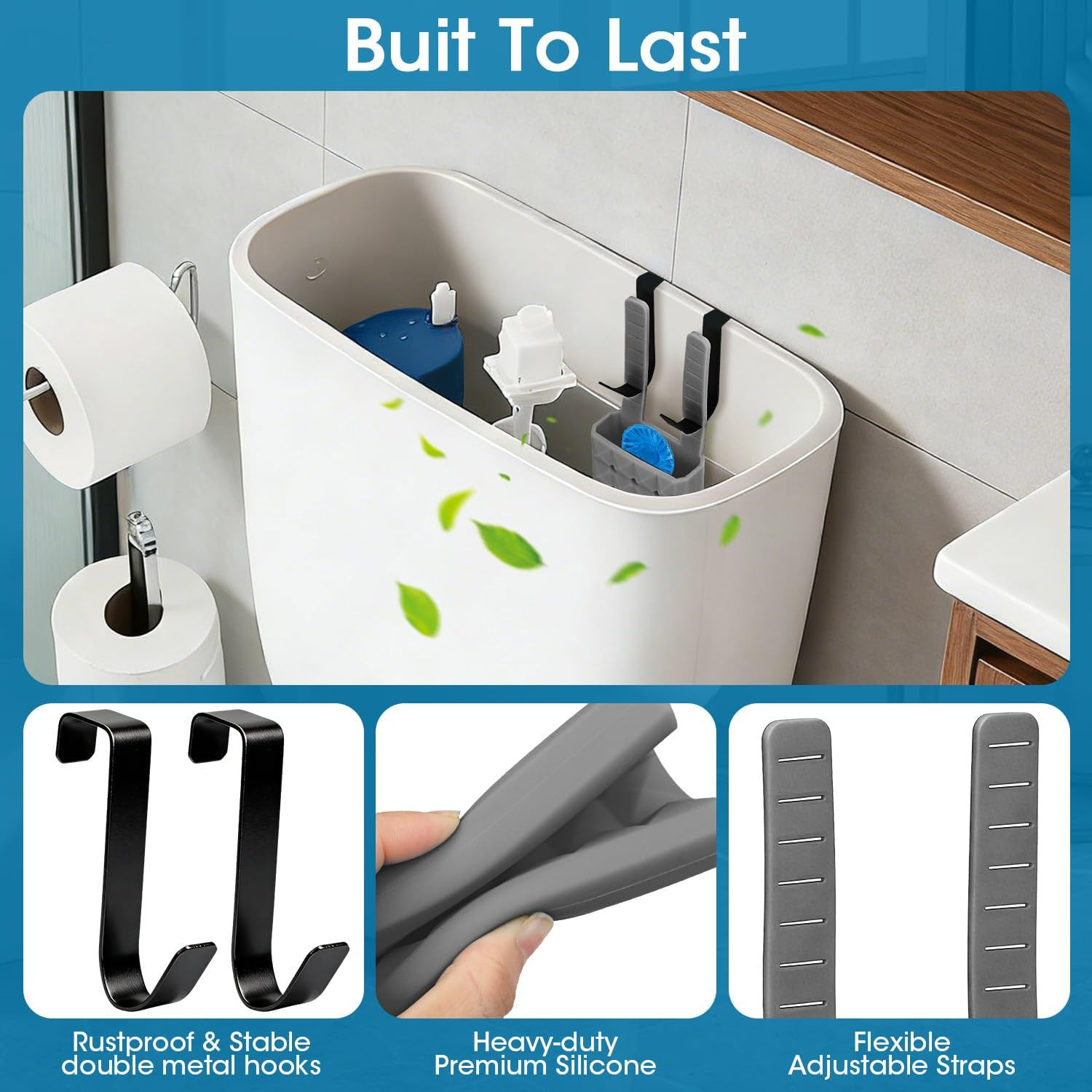 2Pcs Adjustable Toilet Tank Tablet Holder-Hanging Silicone Basket Carrier with R