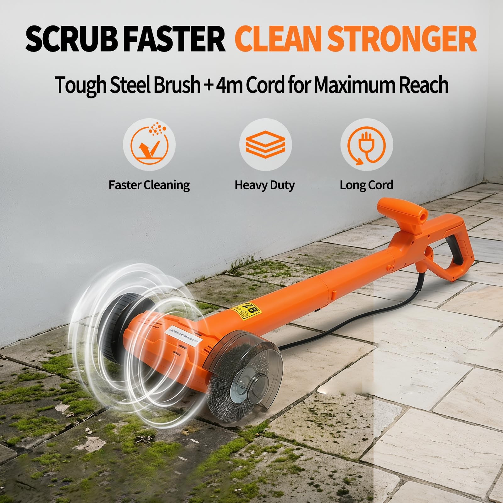 Electric Stand-Up Grout Cleaner 2-in-1 Wire & Hard Brush – Heavy-Duty Floor S…