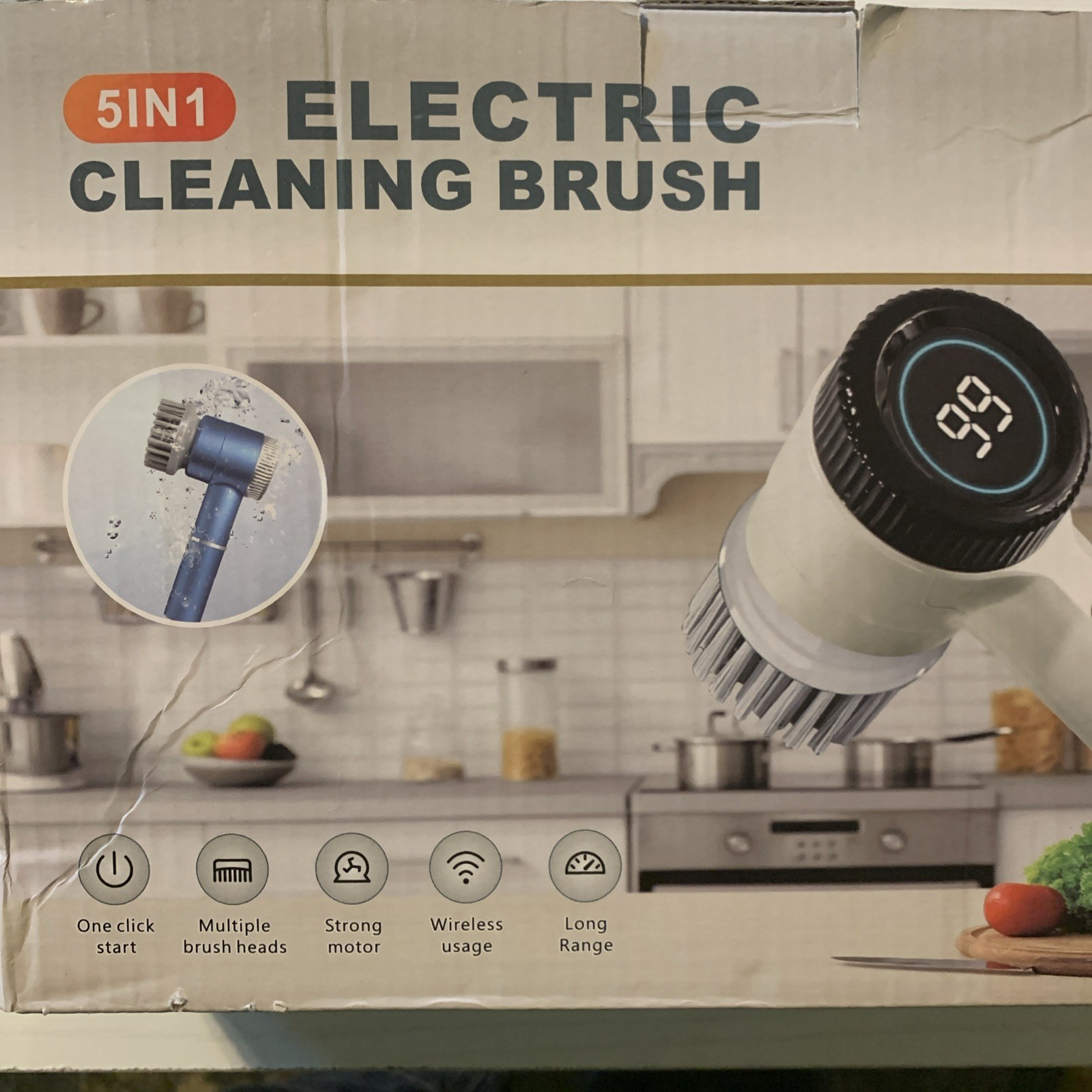 Cordless Electric Spin Scrubber 3-Speed Power Cleaning Brush w/Battery Display