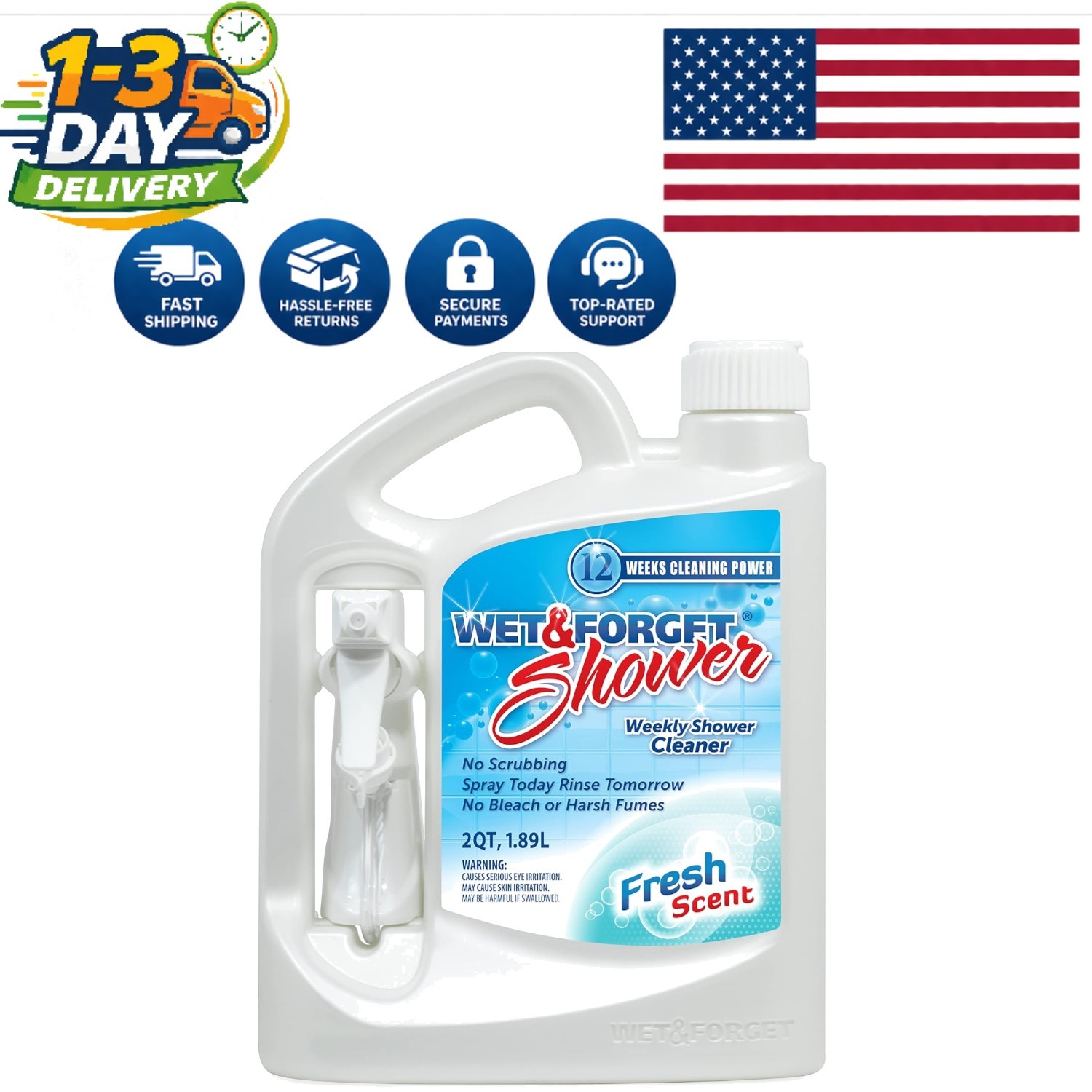 Effortless Multi-Surface Shower Cleaner Spray – No Scrubbing, Fresh Scent, 64oz
