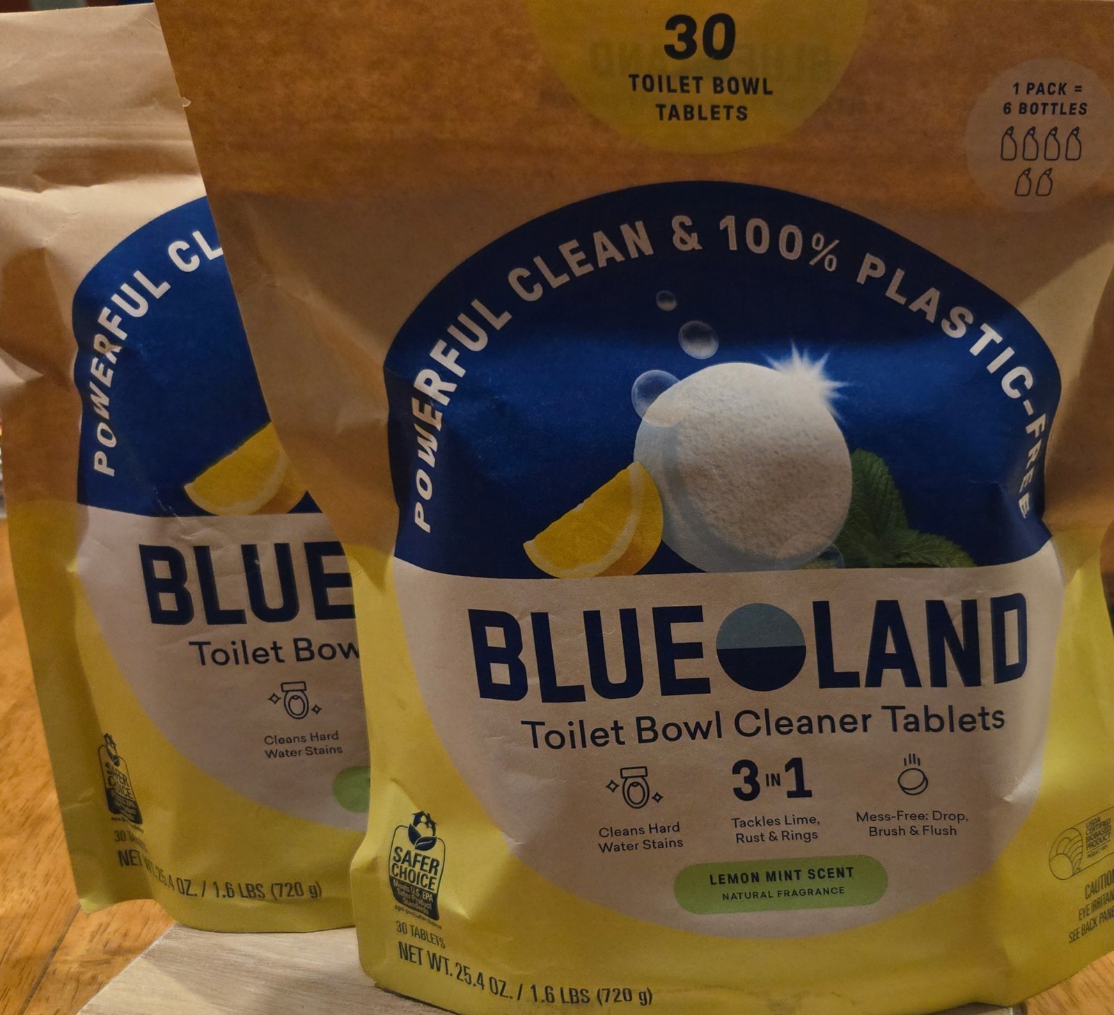 1 Set – Blueland toilet bowl cleaner tablets lemon mint scent. 2 x 30 Tablets