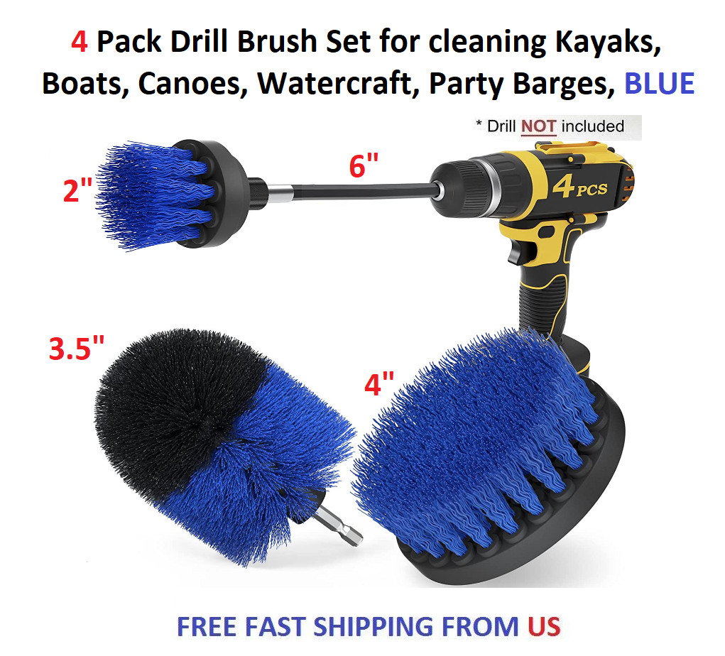 4 Pack Drill Brush Set for Kayaks, Boats, Canoes, Watercraft, Party Barges, BLUE