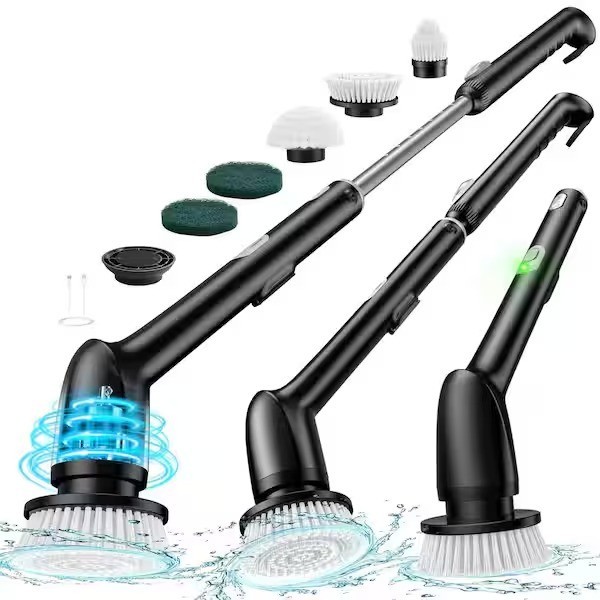 Electric Spin Scrubber Cordless for Bathroom Kitchen Tile Car-Waterproof 2 Speed