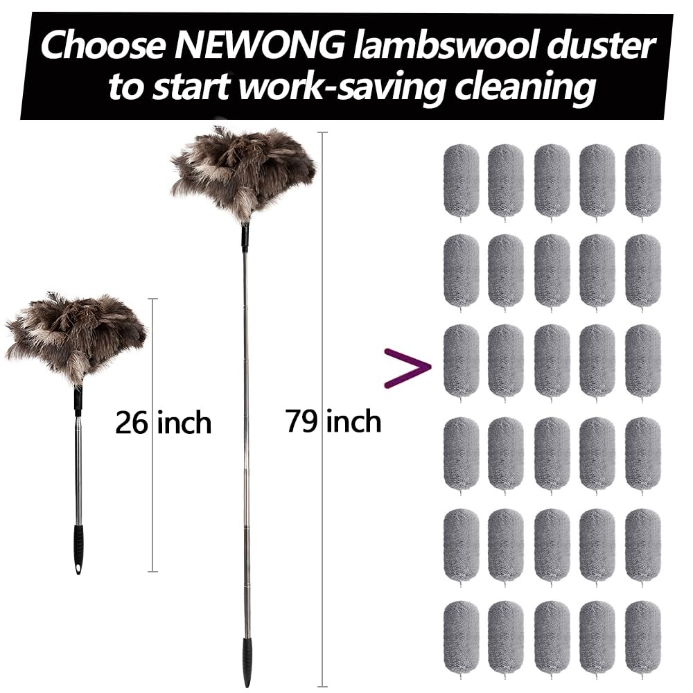 Extendable Ostrich Feather Duster 26″-79″, Real Fluffy Ostrich Feather Duster…