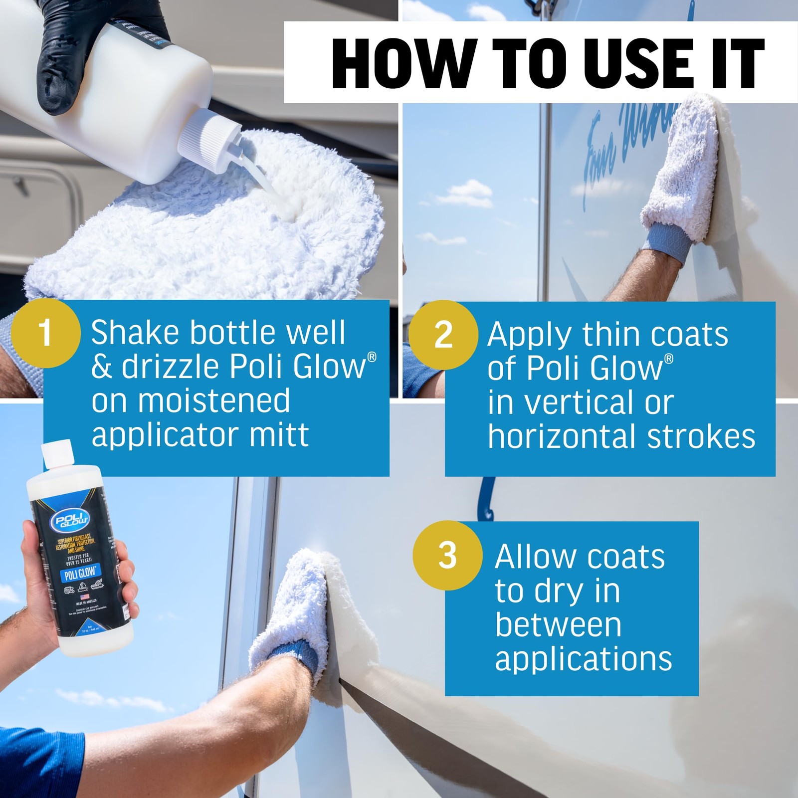Poli Glow Boat RV Polish Kit with Applicator Mitt – 32 oz High-Gloss