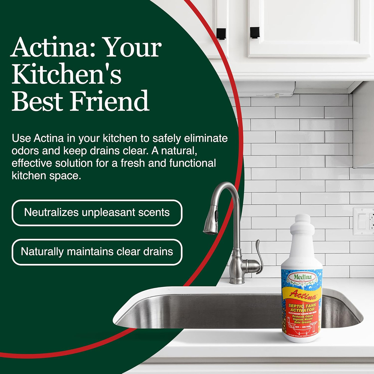 Actina Septic Tank Activator Reduces Odors Digests Waste 32 fl oz by Medina