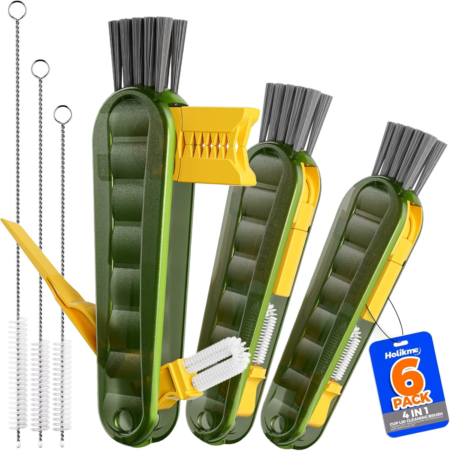 6 Pack 4 in 1 Cup Lid Cleaning Brush Set with 3 Straws, Multifunctional Bottle