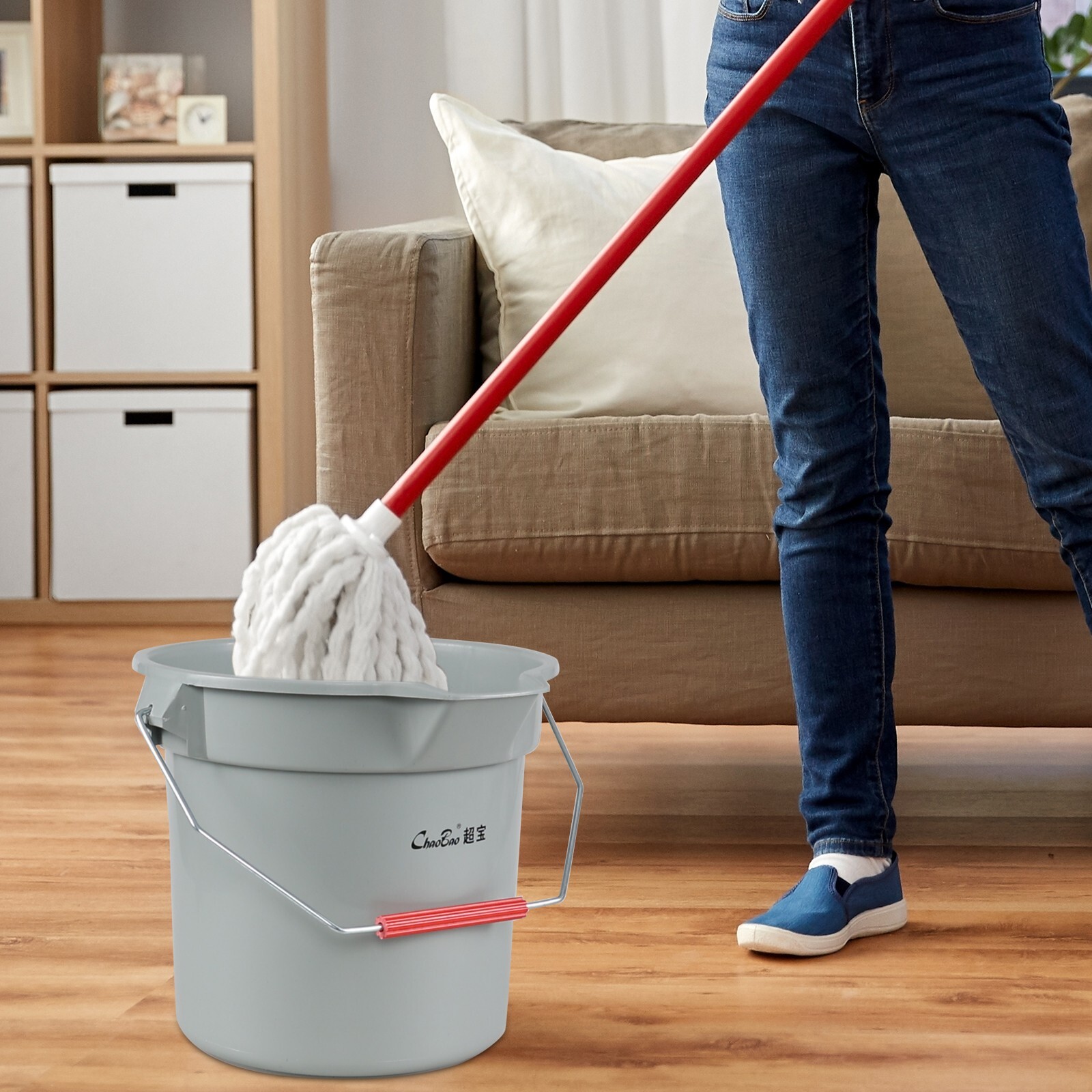 Cand 3.5 Gal Heavy Duty Commercial Plastic Cleaning Bucket Pail w/ Handle, 4Pack