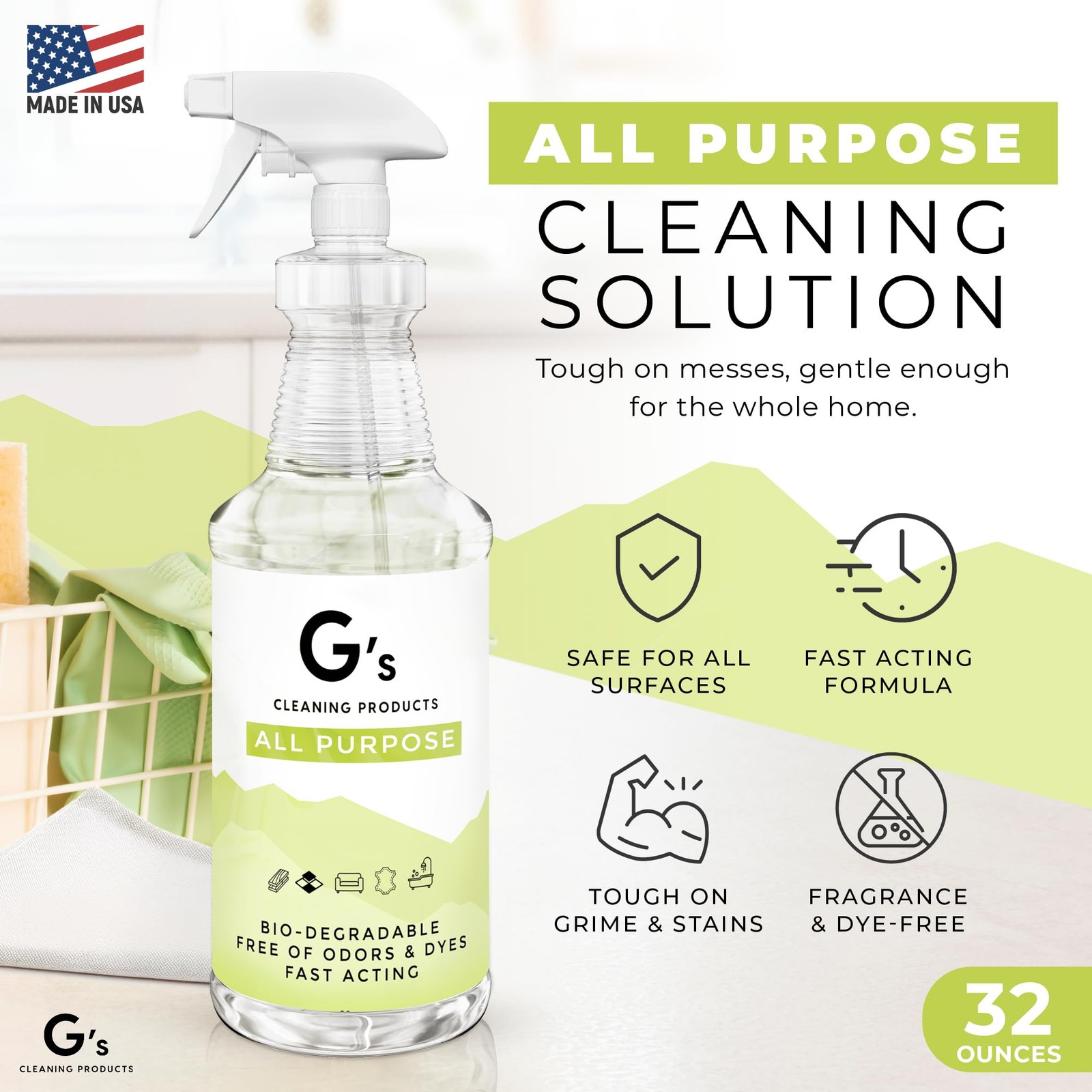 G’s Cleaning Biodegradable All Purpose Cleaner – 32 oz Non-Toxic Natural Cleanin