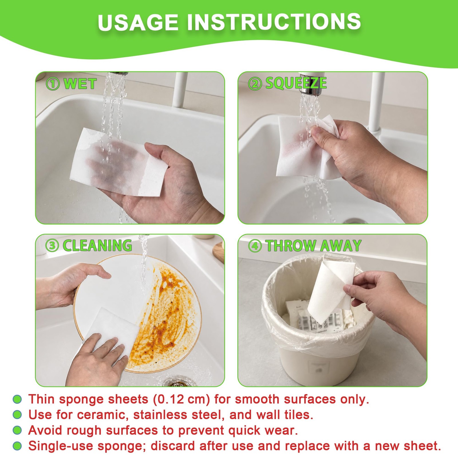 100 Pads Sponge Eraser Sheets, Super Thin 0.12cm Disposable Melamine Sponge S…