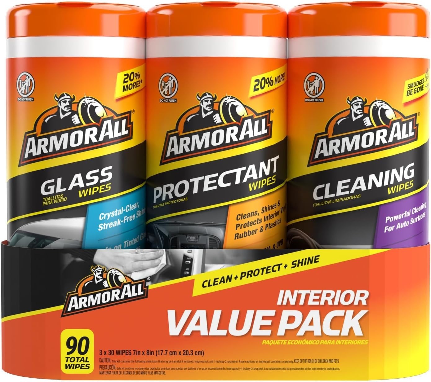 Value Pack, 90 Count, Includes Auto Glass Cleaner, Cleaning Wipes and Protectant