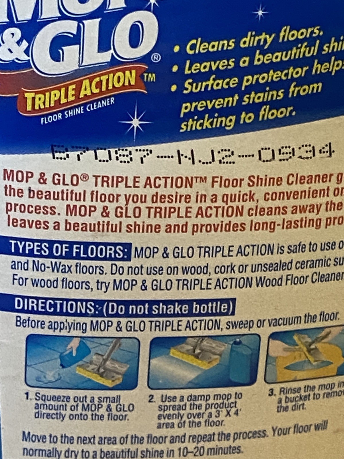 VTG 2004 Mop & Glo Triple Action Floor Shine Cleaner 32oz Movie Prop almost full