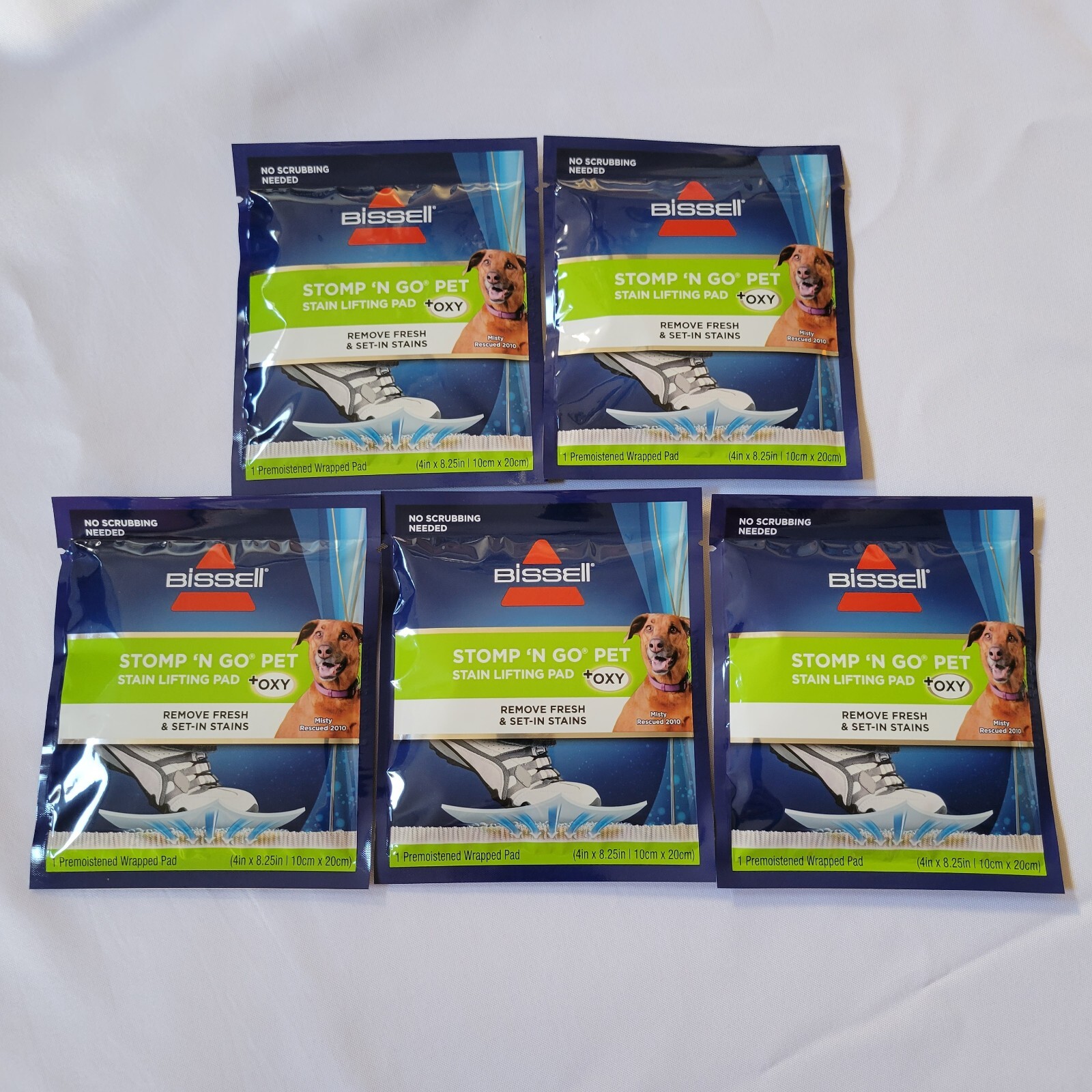 5 Pack Bissell Stomp ‘n Go Pet Stain Lifting Pads +OXY Carpet Pet Stain Remover