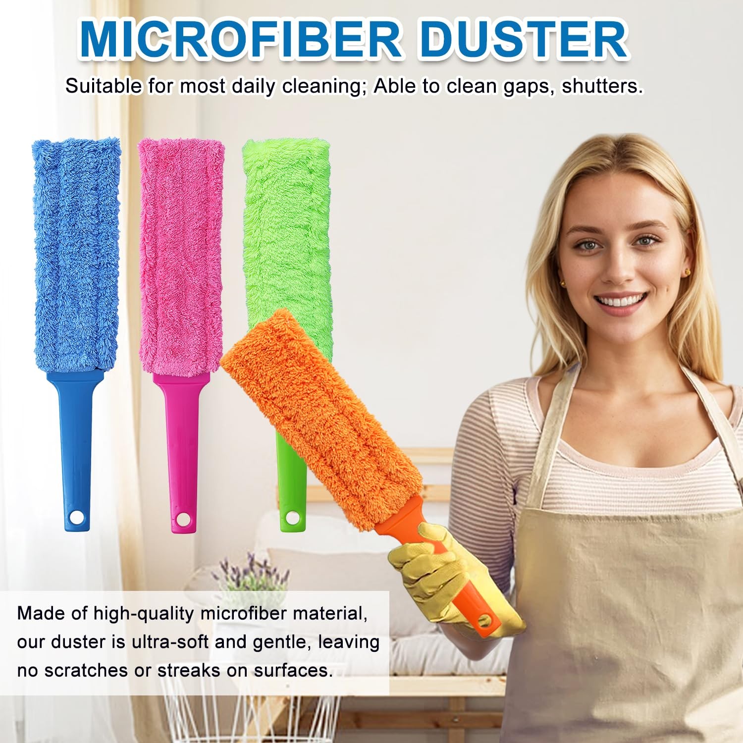 4 Pack 15 inch Reuseable Microfiber Feather Duster, Blind Duster, Gap Duster, Re