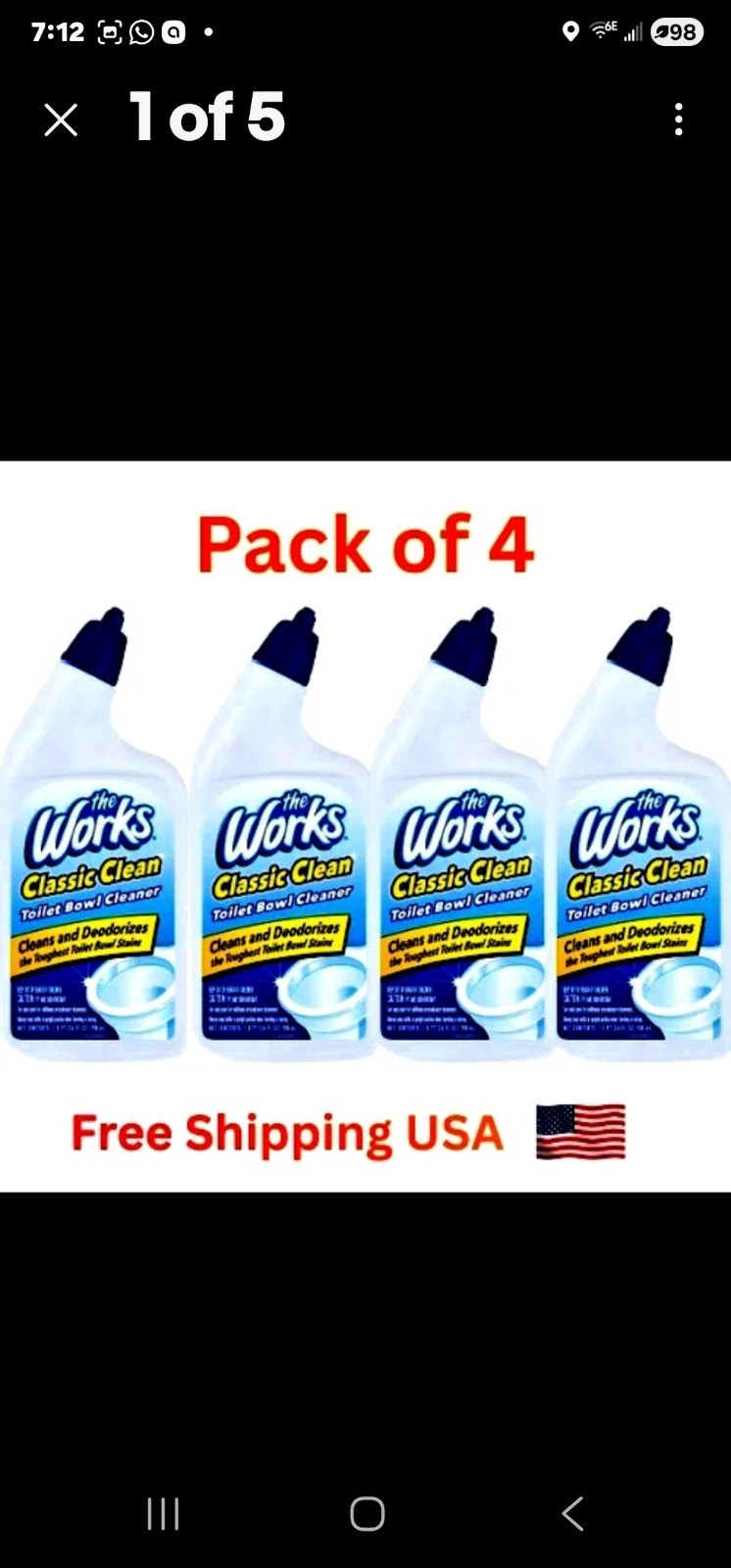 4 Pack of The Works Toilet Bowl Cleaner 24oz each
