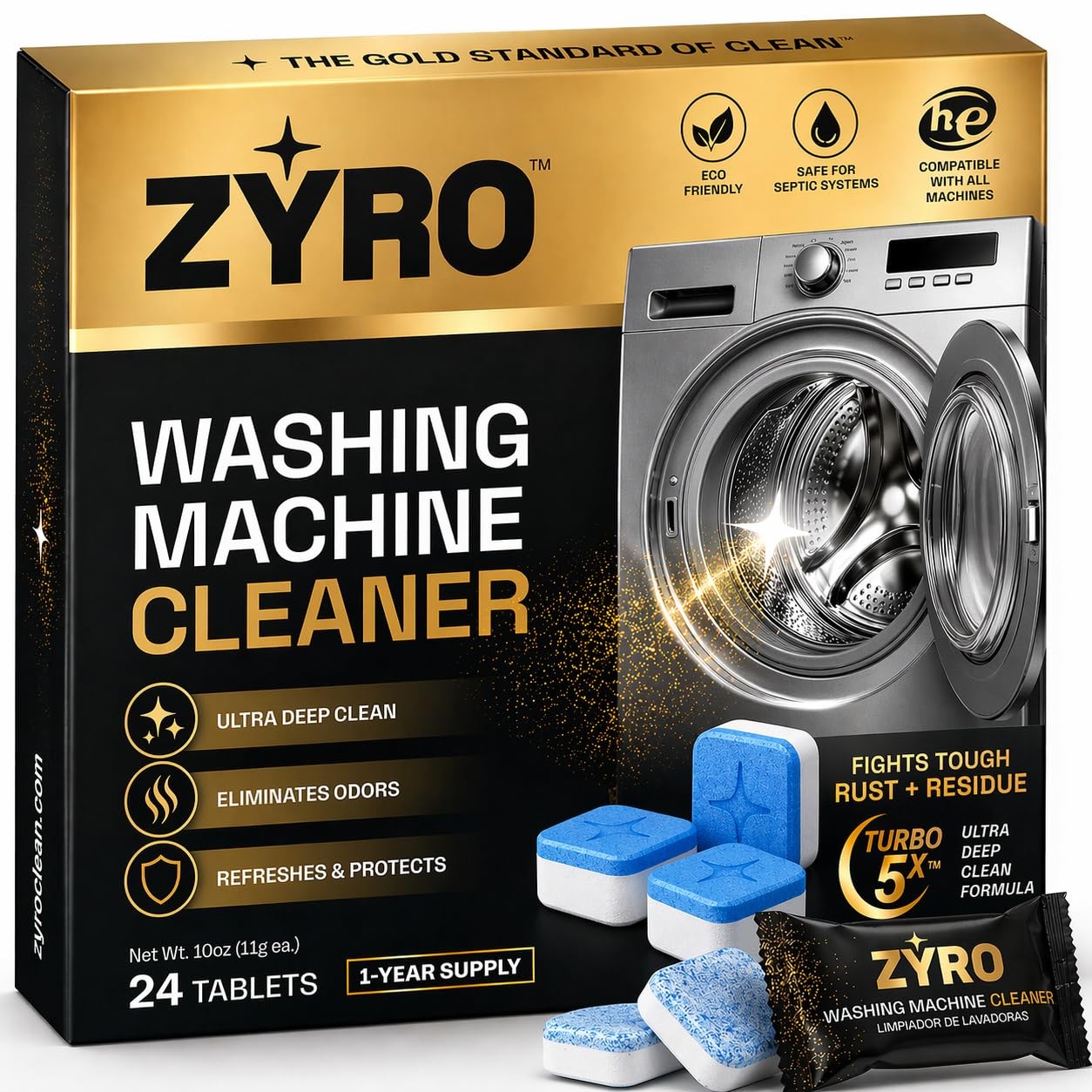 Washing Machine Cleaner Tablets | 24 Pack | Ultra Deep Clean | Eliminates Odo…