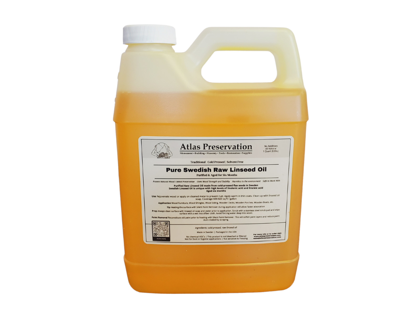 Pure Swedish Raw Linseed Oil – 1 Quart