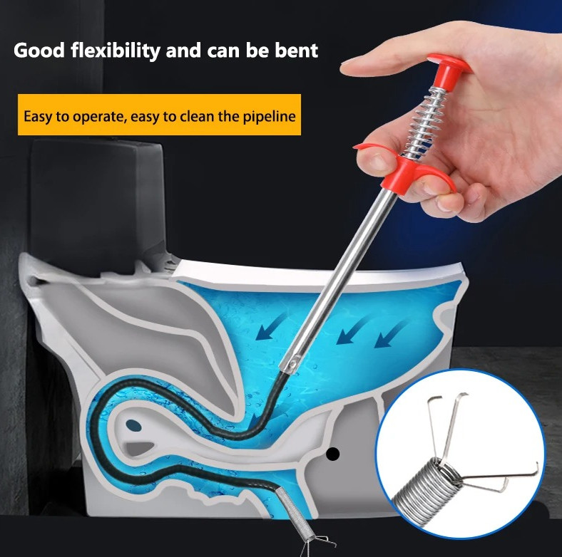 1pc 24in Spring Pipe Dredging Tool Drain Snake Clog Remover Cleaning Stick – NEW