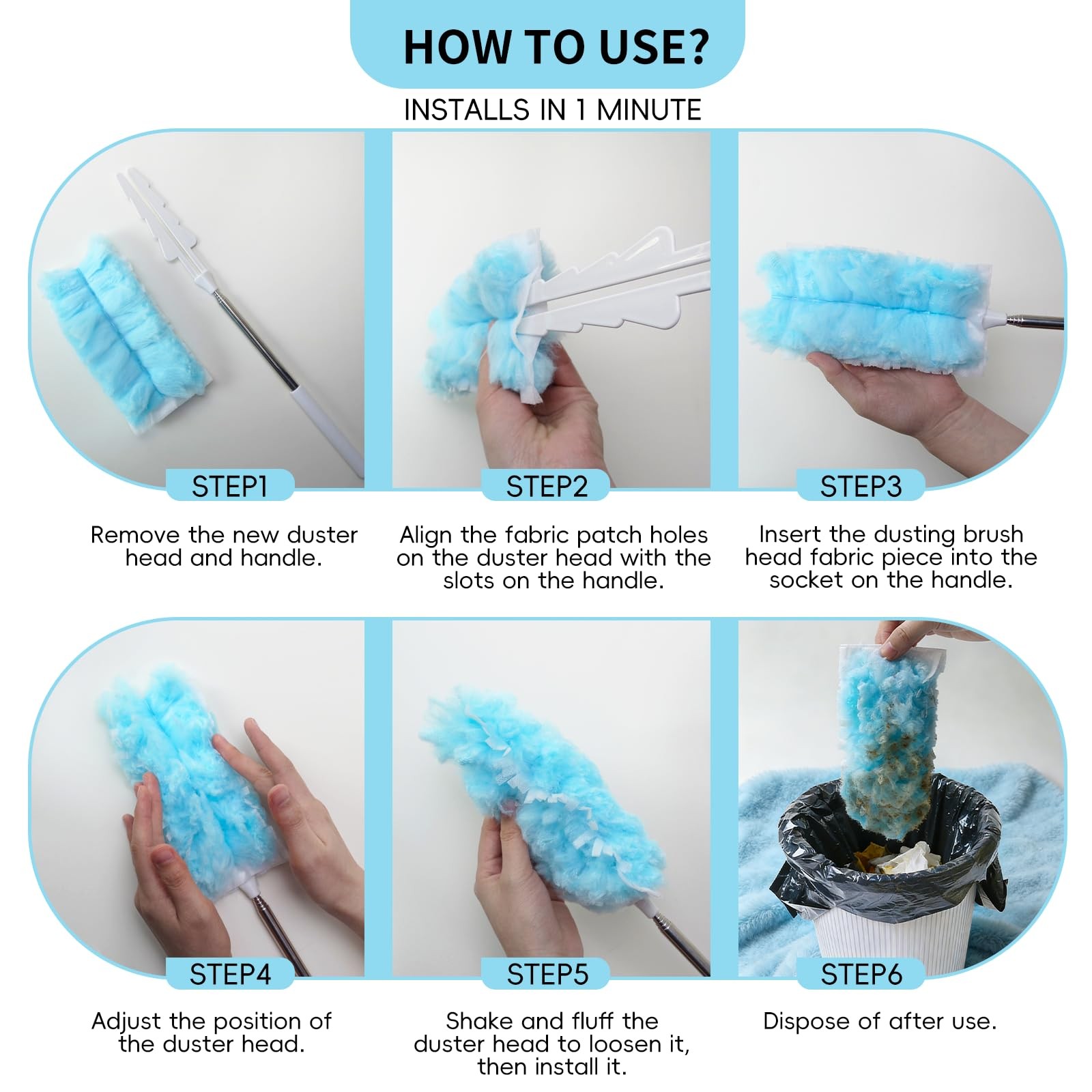 360 Duster Refills for Swiffer Dusters Refill with 2 Upgrade Extendable Handl…