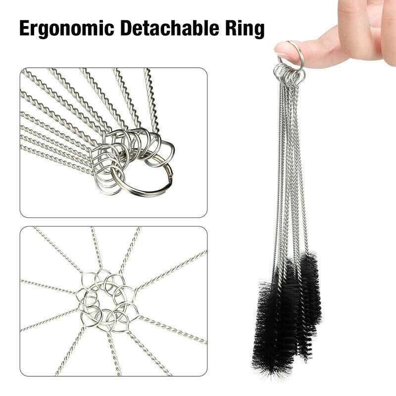 2 Set 10Pcs Nylon Straw Cleaning Brush Drinking Pipe Stainless Steel Cleaners US