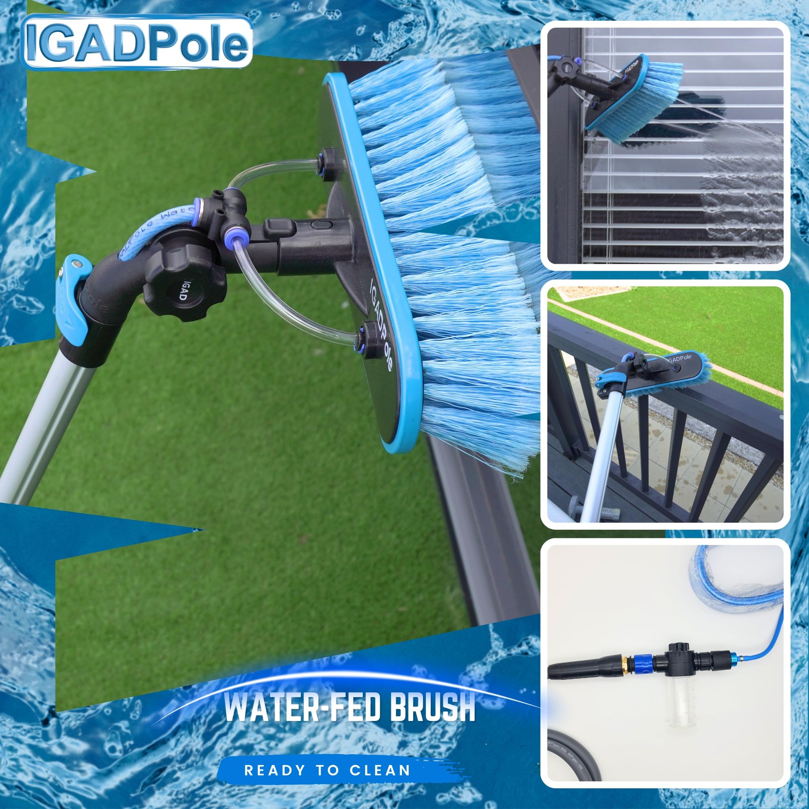 IGADPole 24 FT Water-Fed Washing Kit with Soap-Dispenser, Brush, 10″ Squeegee…