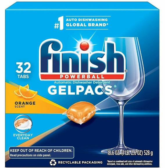 Finish 81053 All In 1 Dishwasher Gelpacs Orange Scent 32 Ct Box 8 Pack Case