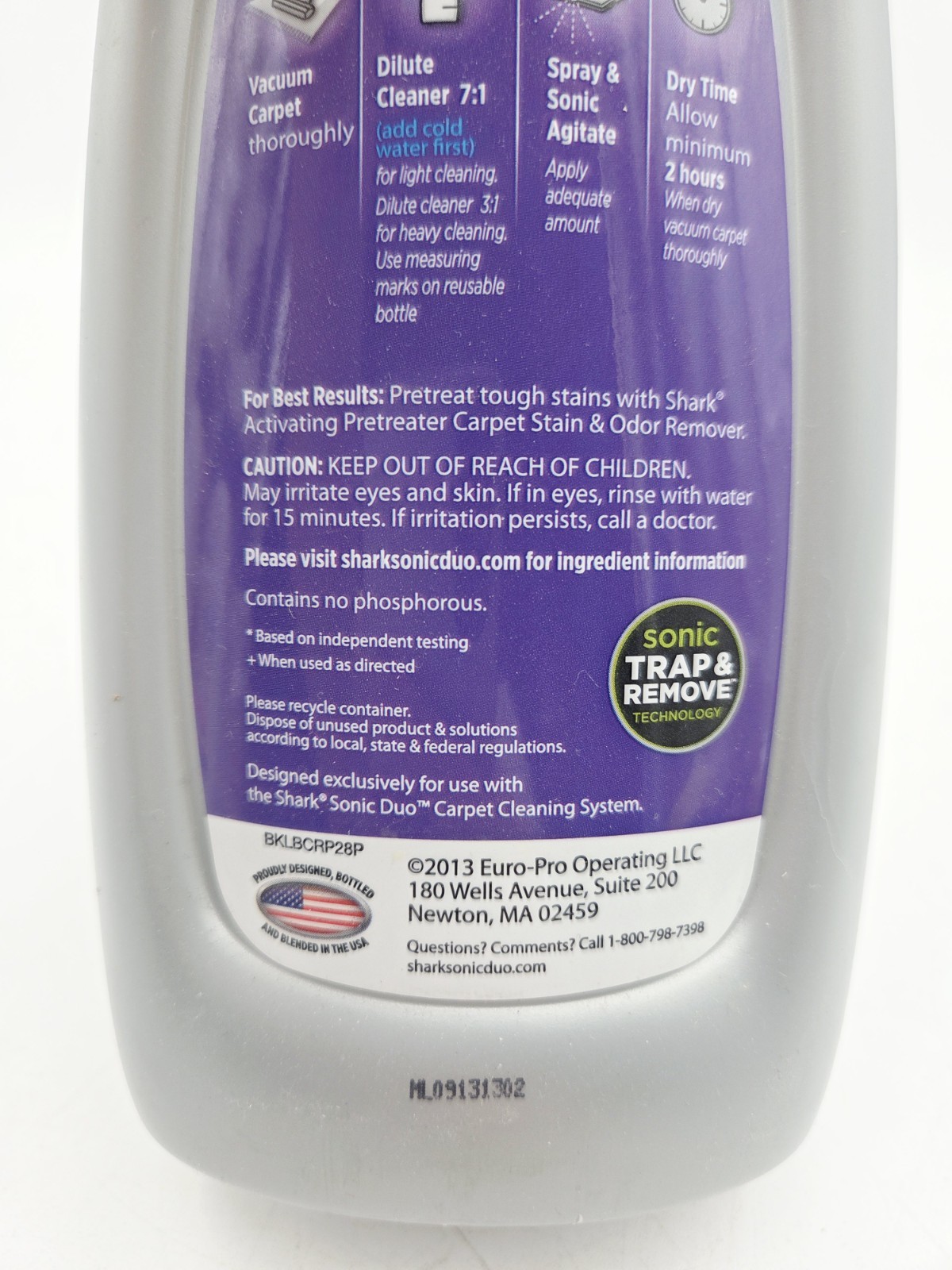 Shark Low Moisture No Rinse Carpet Rug Shampoo Cleaner English Lavender 28 fl oz