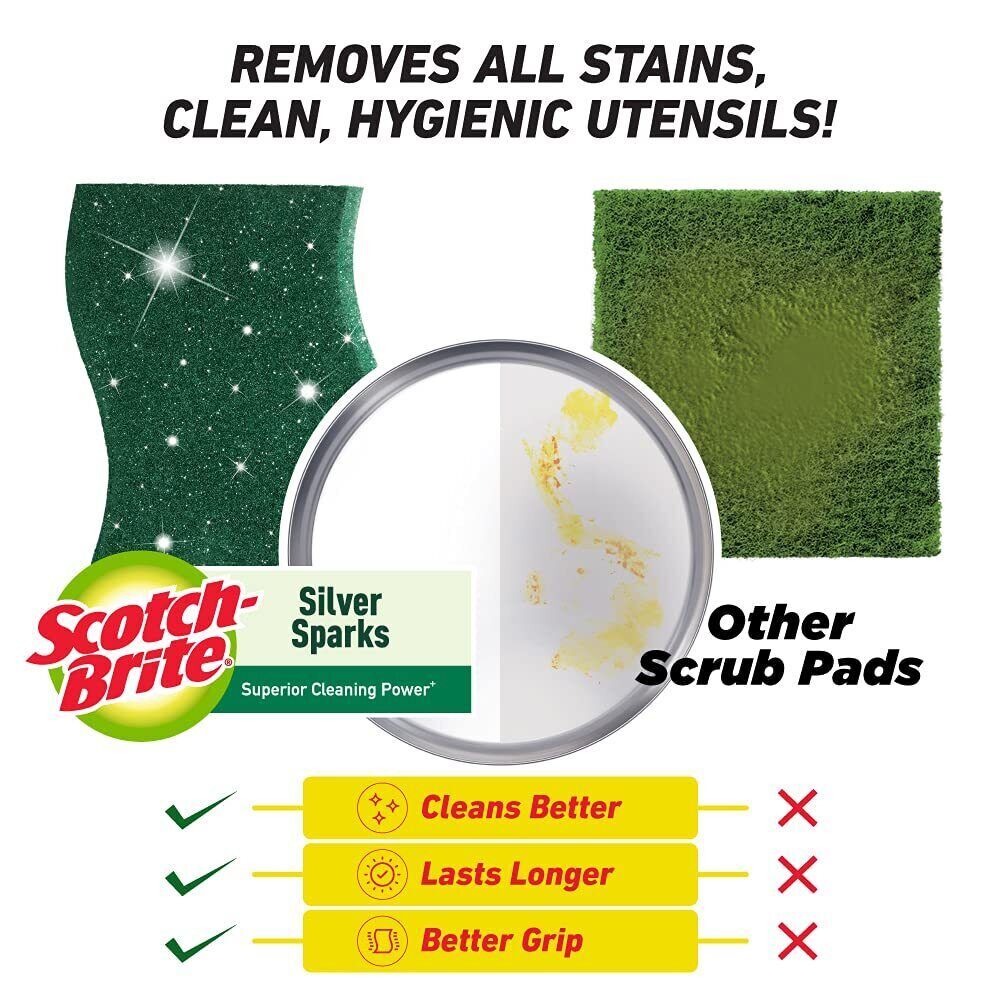 Scotch-Brite Silver Sparks Scrub Pad 2.75×4(Pack of 6) Free Shiping