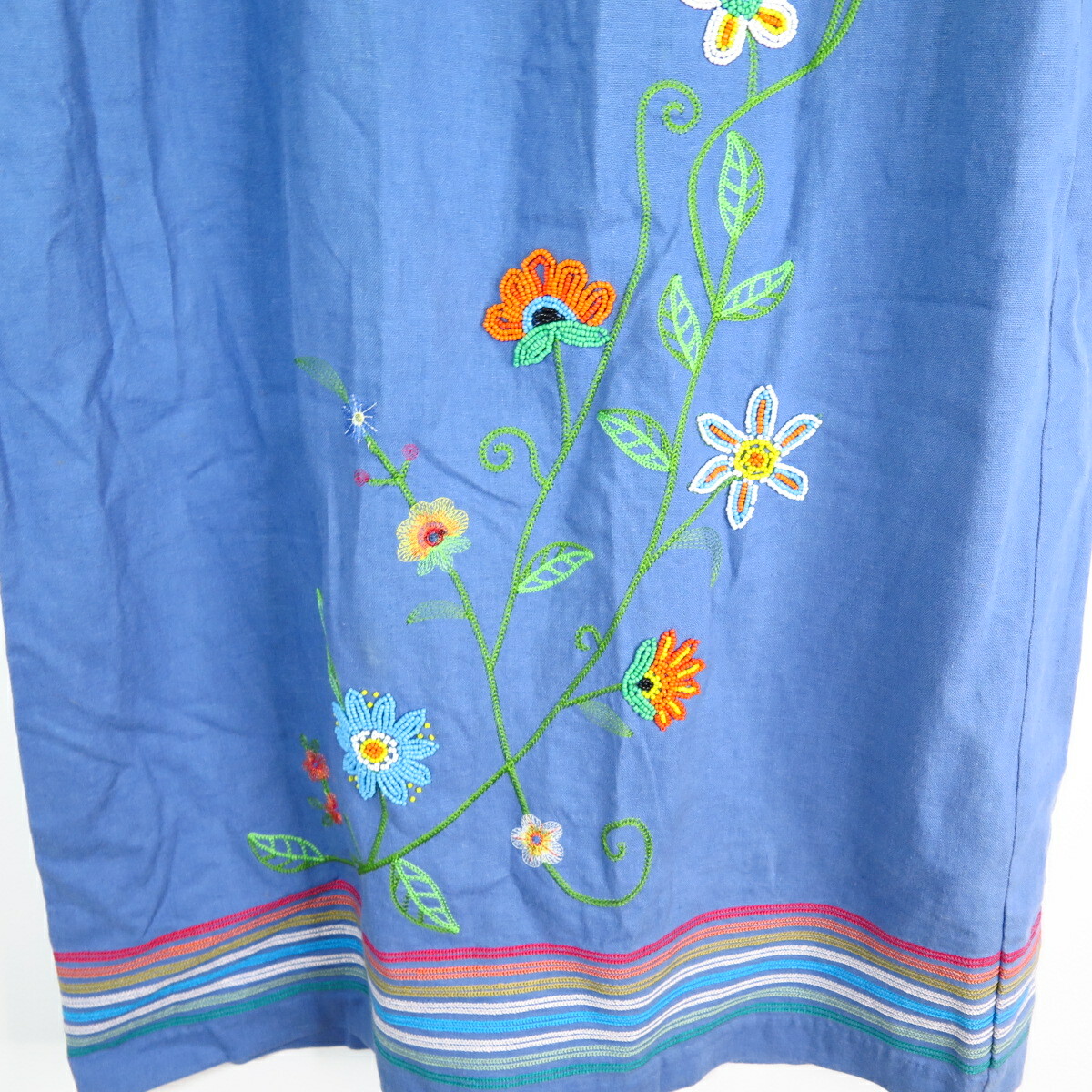 Hearts of Palm SIZE 6 Embroidered beaded Linen Rayon Blue Floral Skirt