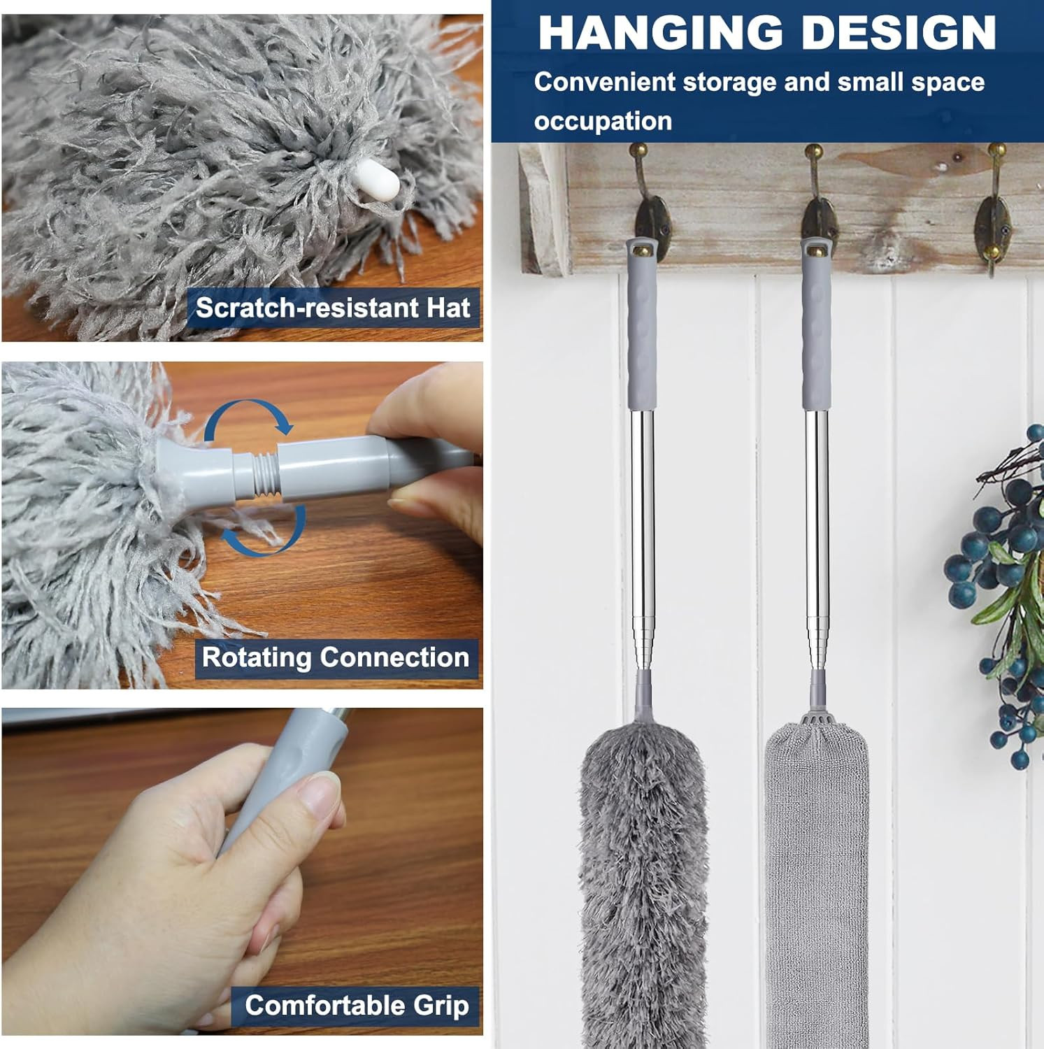 100 Inch Retractable Gap Dust Cleaner Cleaning Tools & Microfiber Feather Dus…