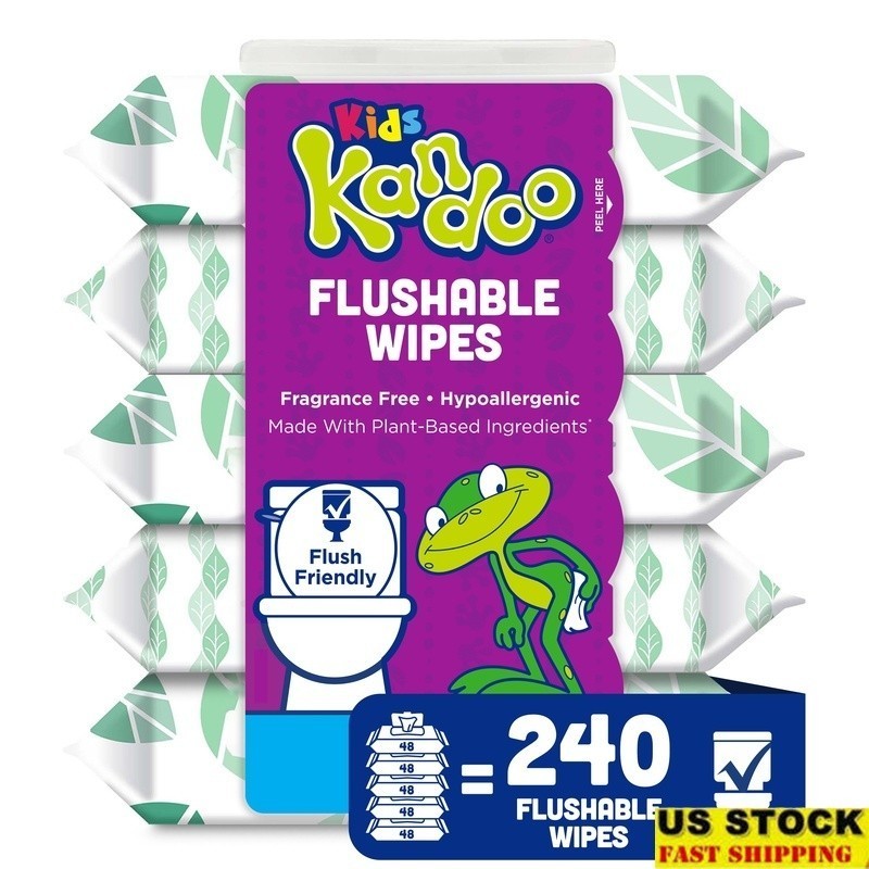 Hypoallergenic Flushable Wipes Kids Travel Case Potty Training Gentle Cleansing