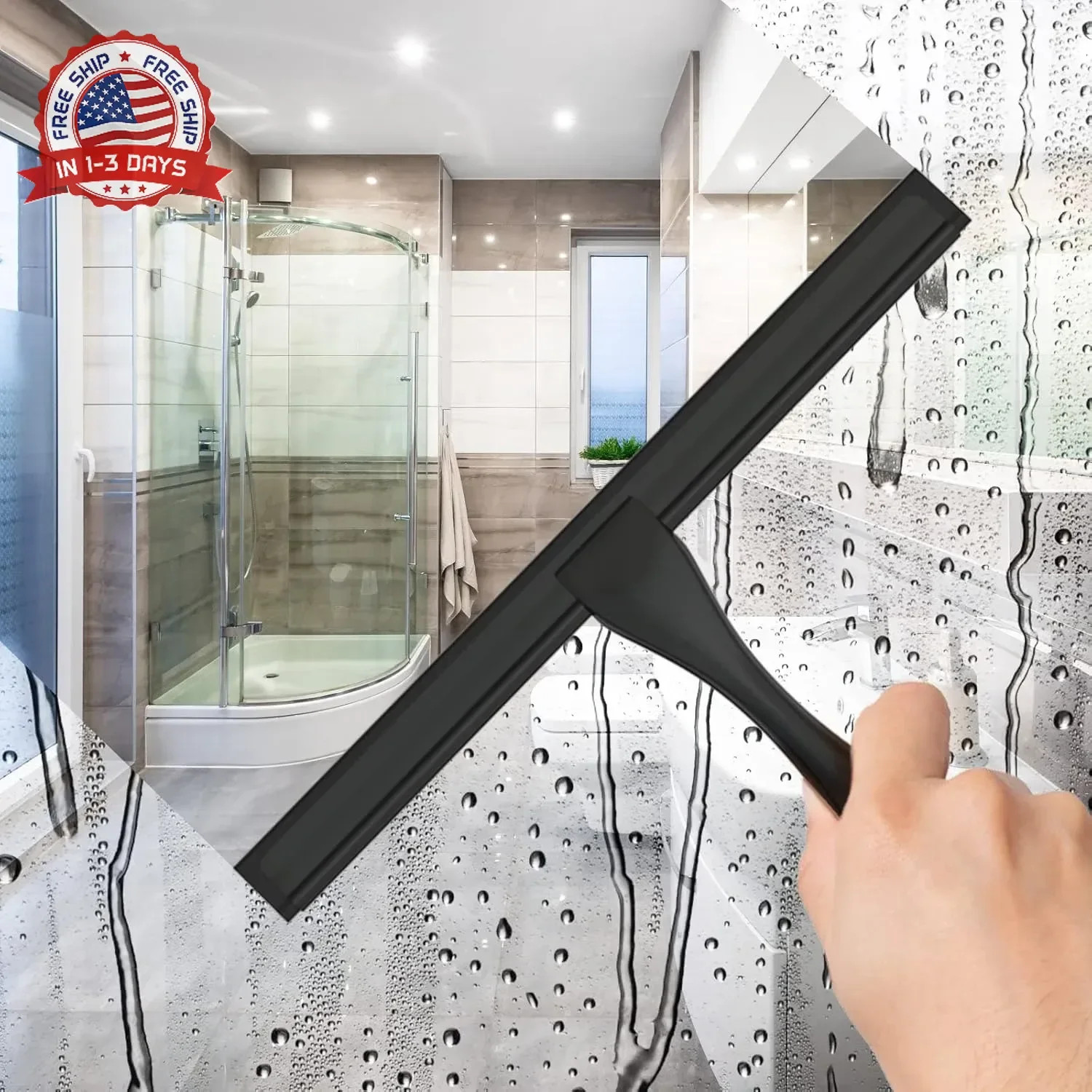 All-Purpose Stainless Steel Shower Squeegee for Shower Glass Door with Adhesive